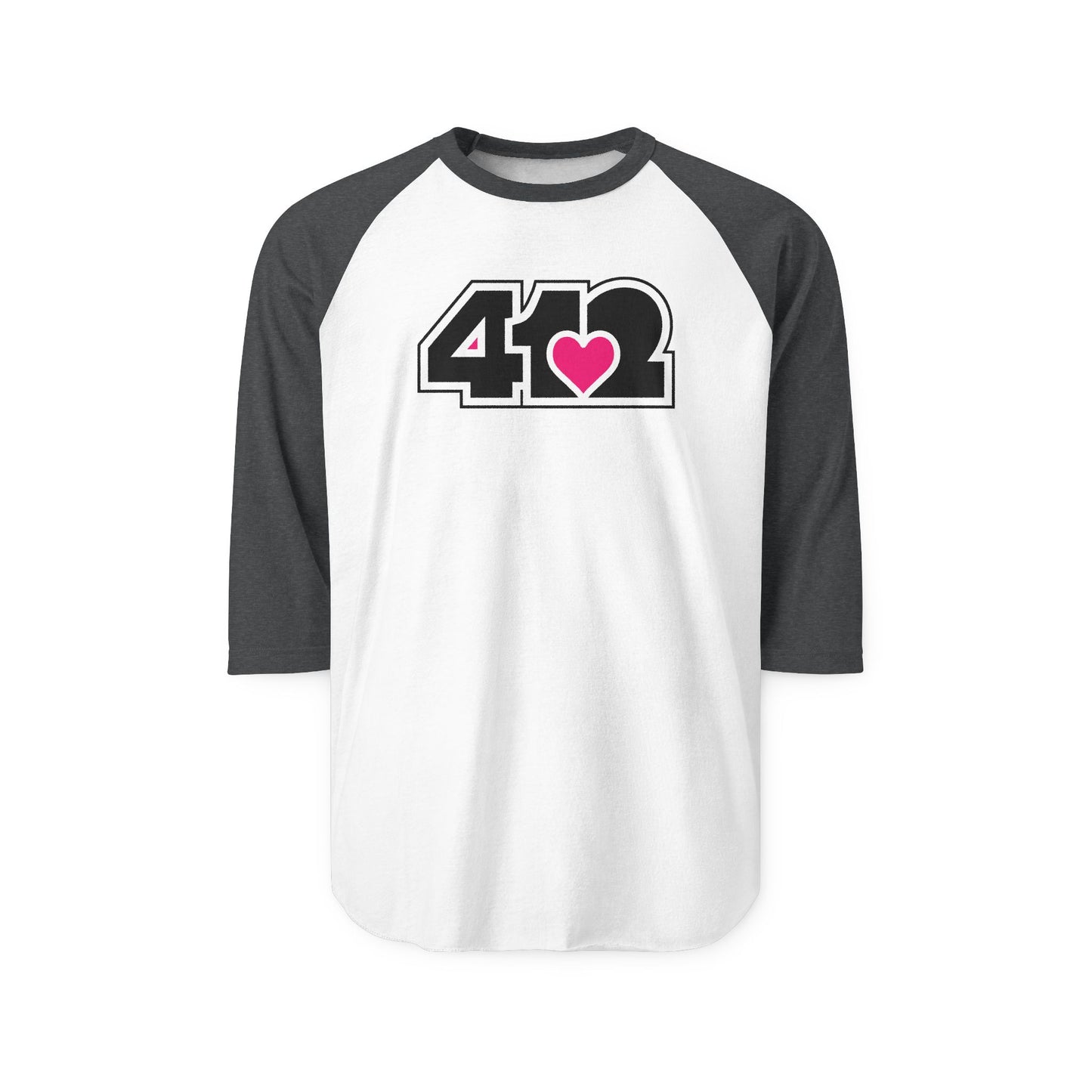 412 Raglan Baseball Tee - Pink Heart, Black Logo