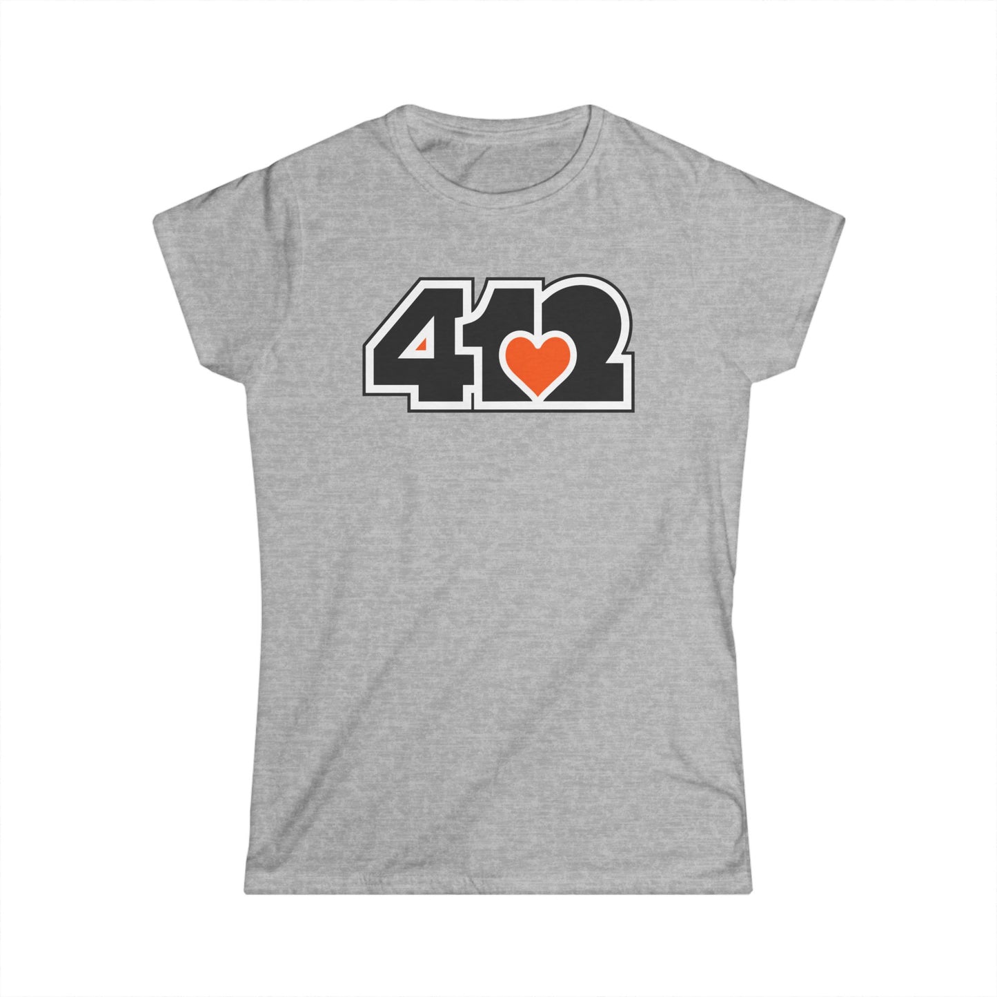 412 Women's Softstyle Tee - Orange Heart, Black Logo