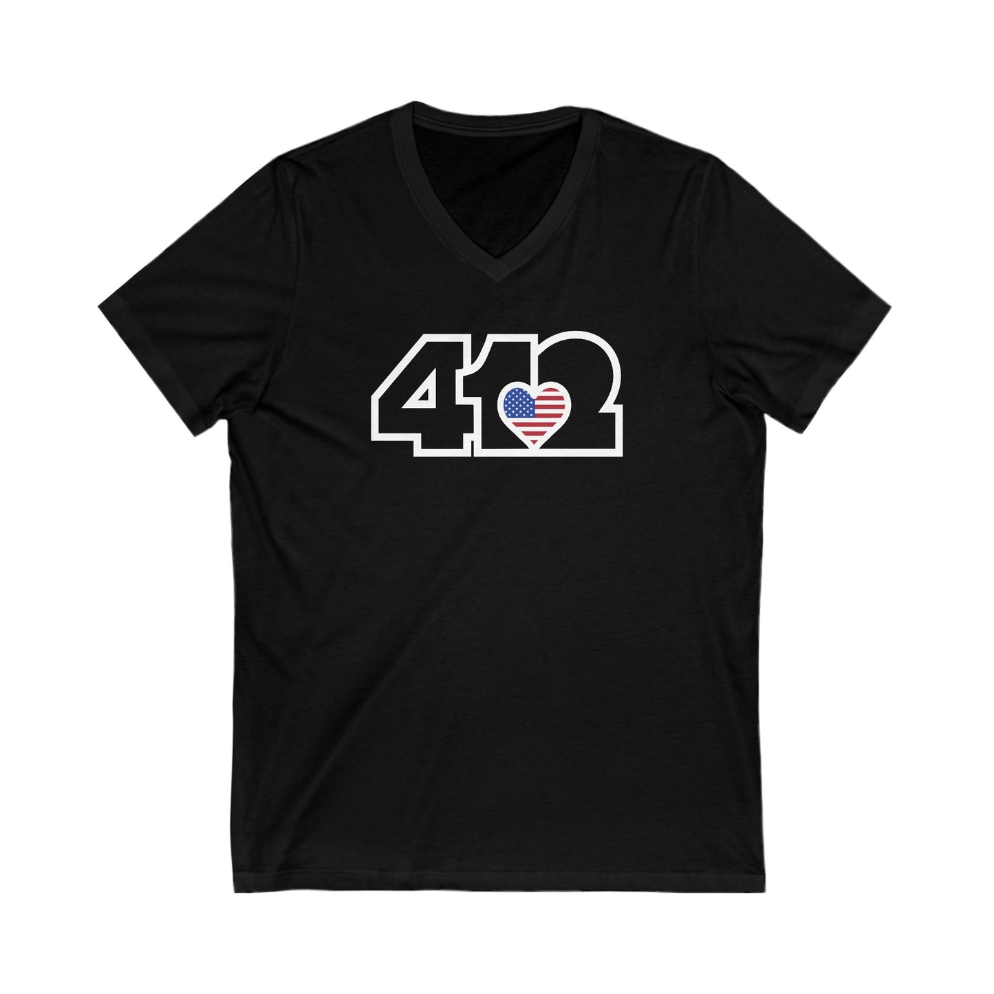 412 Women's V-Neck - Stars & Stripes Heart, Black Logo