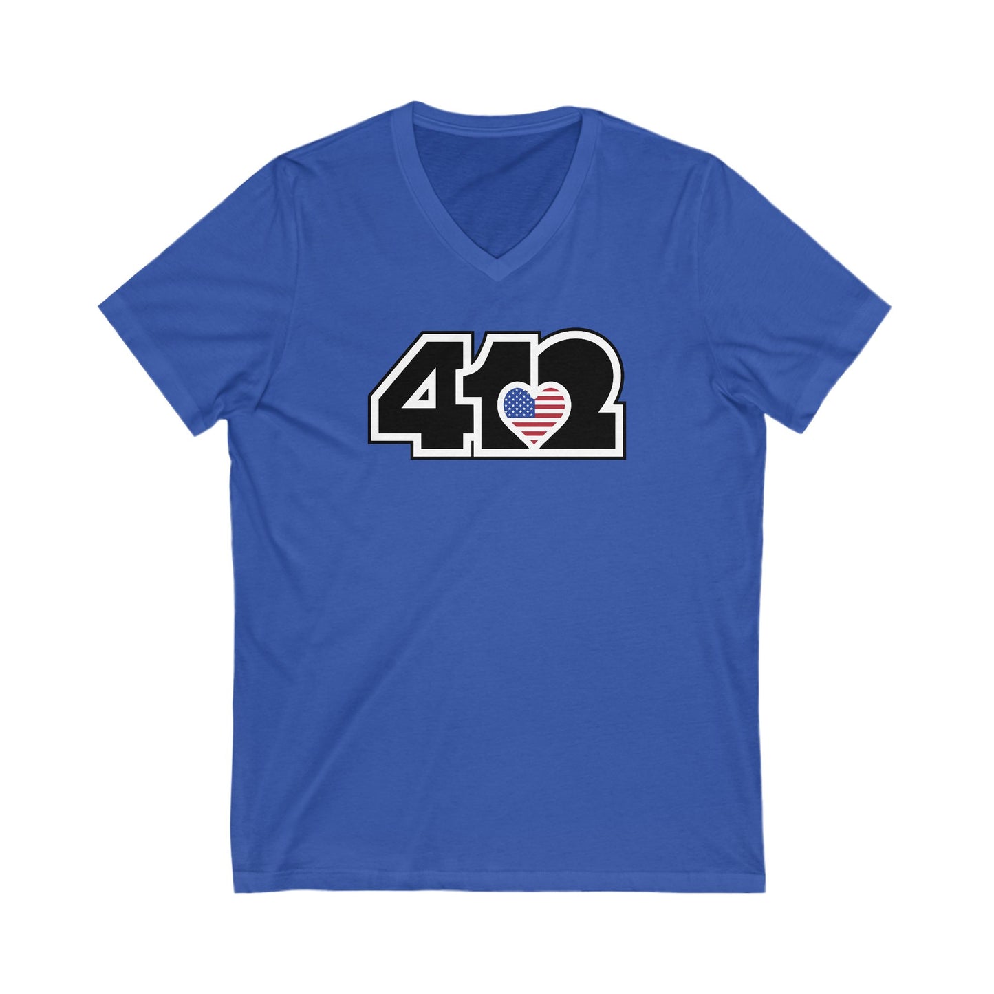 412 Women's V-Neck - Stars & Stripes Heart, Black Logo