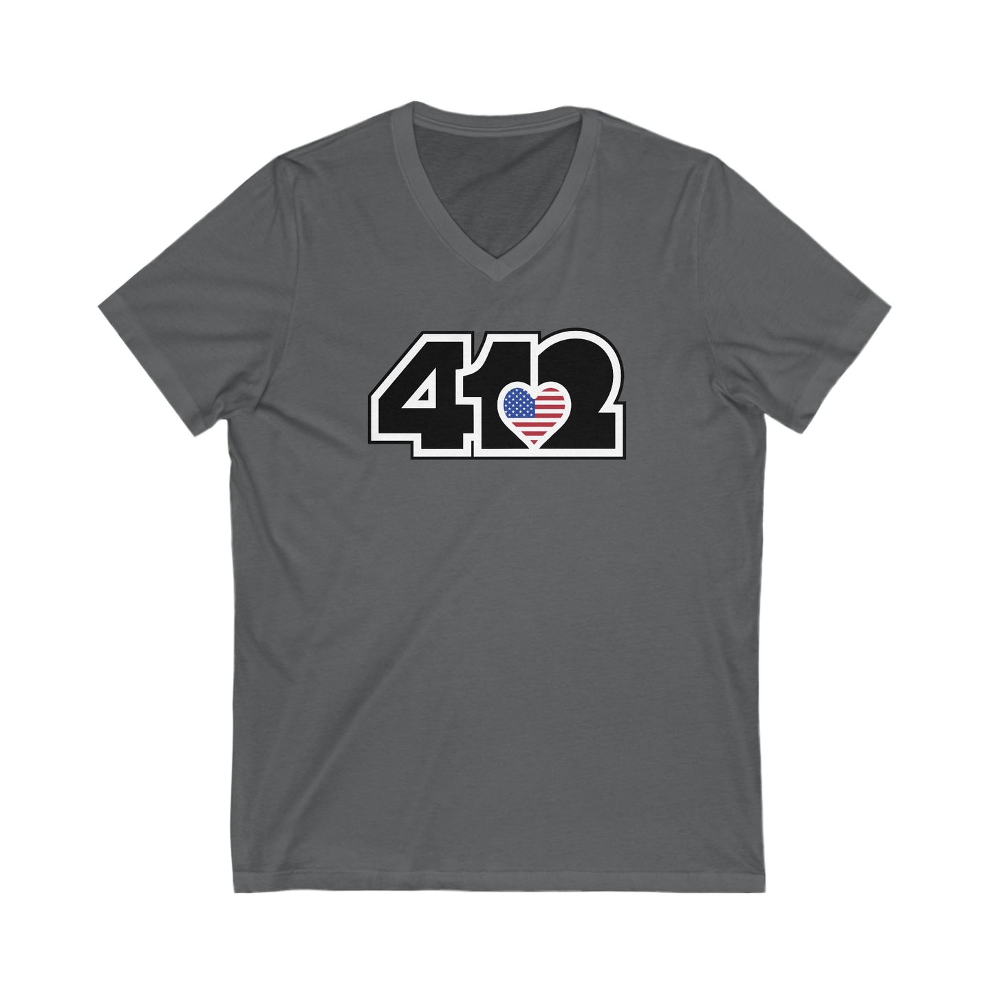 412 Women's V-Neck - Stars & Stripes Heart, Black Logo