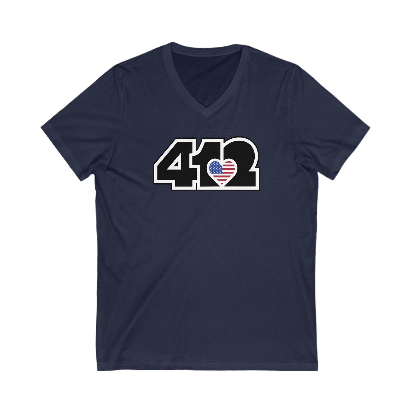 412 Women's V-Neck - Stars & Stripes Heart, Black Logo