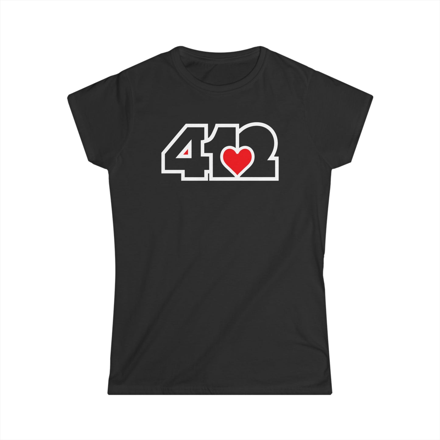 412 Women's Softstyle Tee - Red Heart, Black Logo