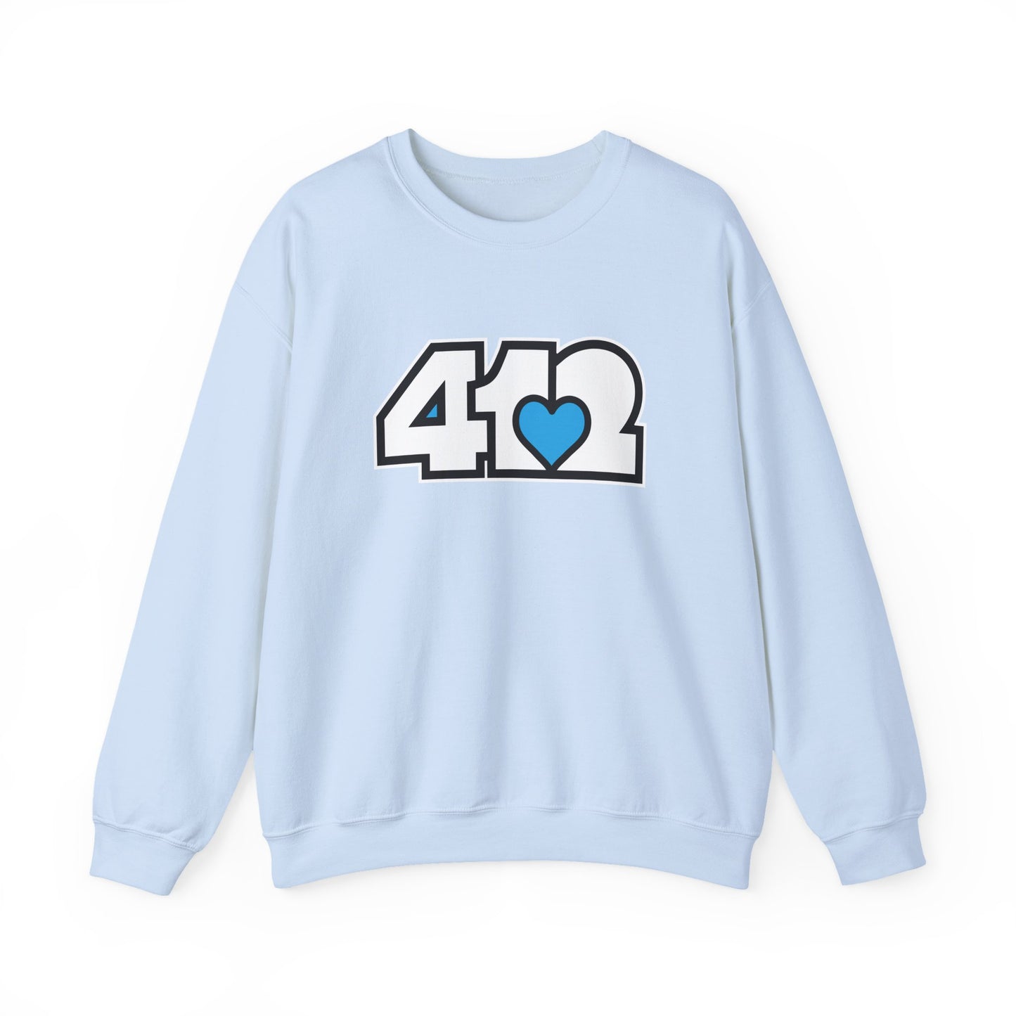412 Crew Neck Sweatshirt - Blue Heart, White Logo