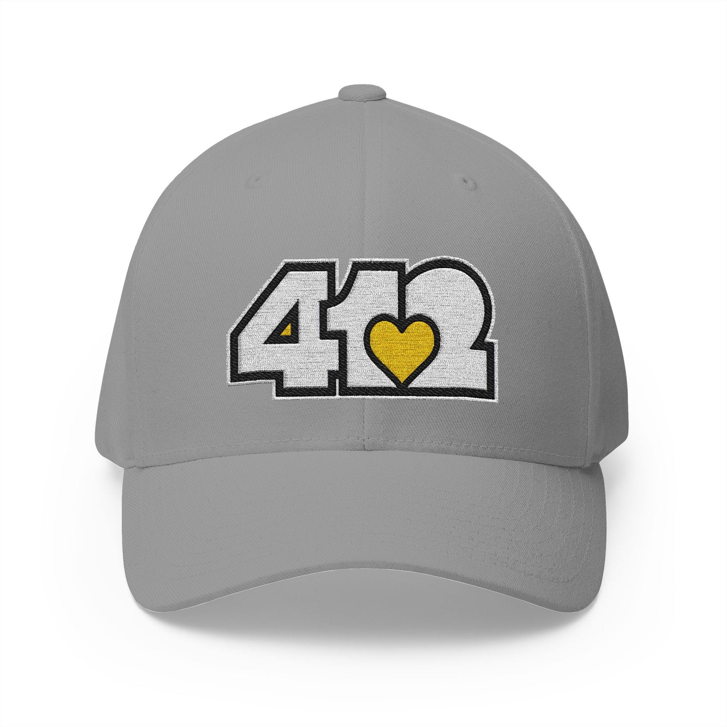 412 Stretch Fit Crown - Embroidered Yellow Heart, White Logo