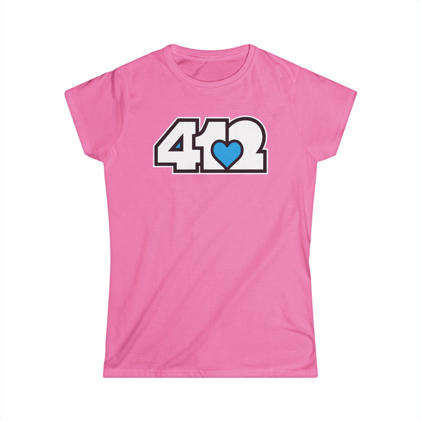 412 Women's Softstyle Tee - Blue Heart, White Logo