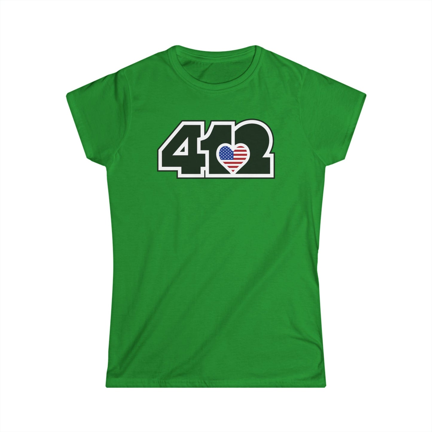 412 Women's Softstyle Tee - Stars & Stripes Heart, Black Logo