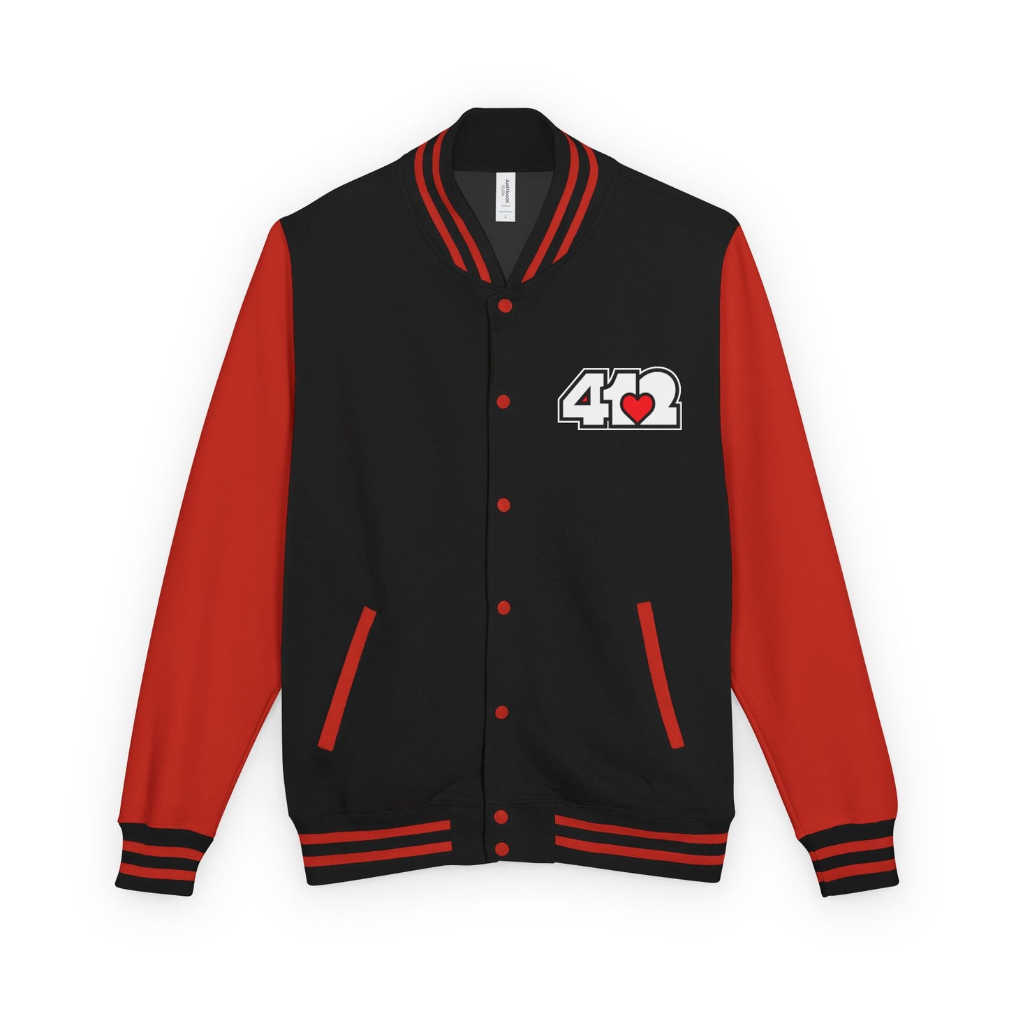 412 Embroidered Letterman Jacket - Red Heart, White Logo
