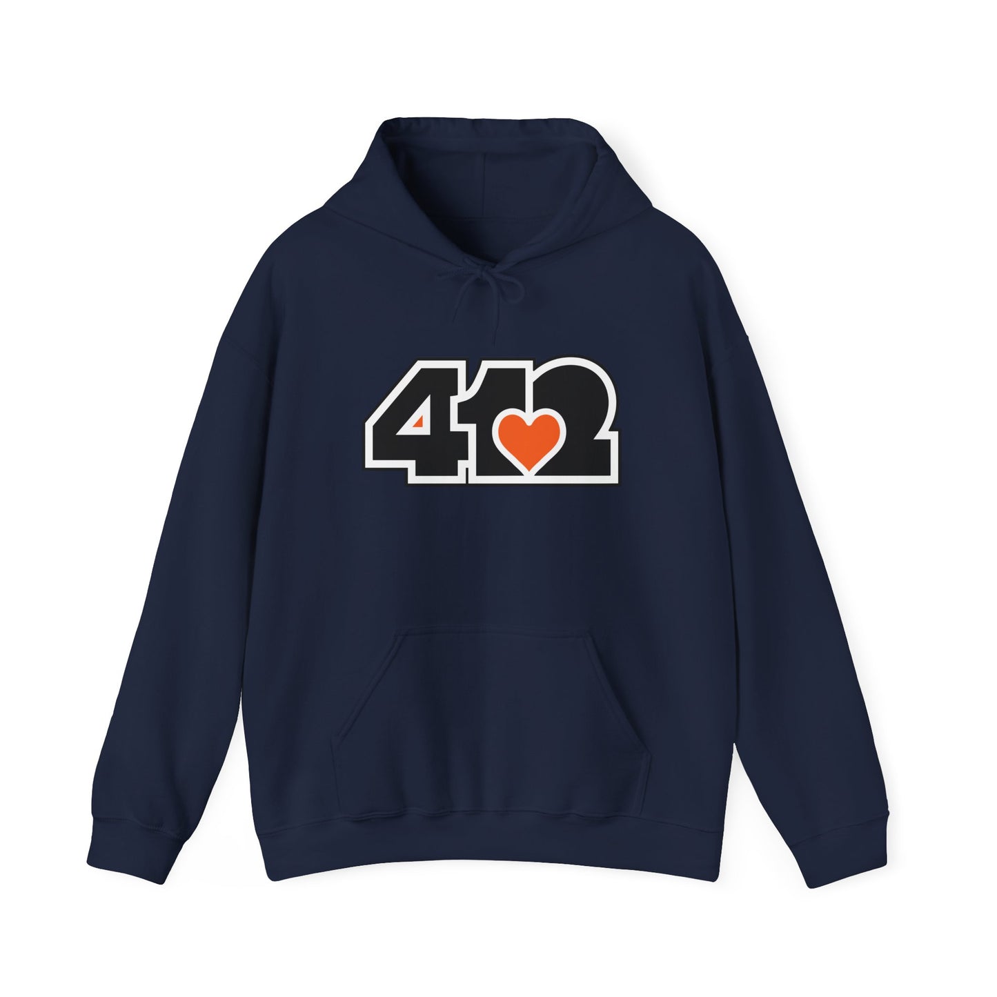 412 Classic Fit Adult Hoodie - Orange Heart, Black Logo