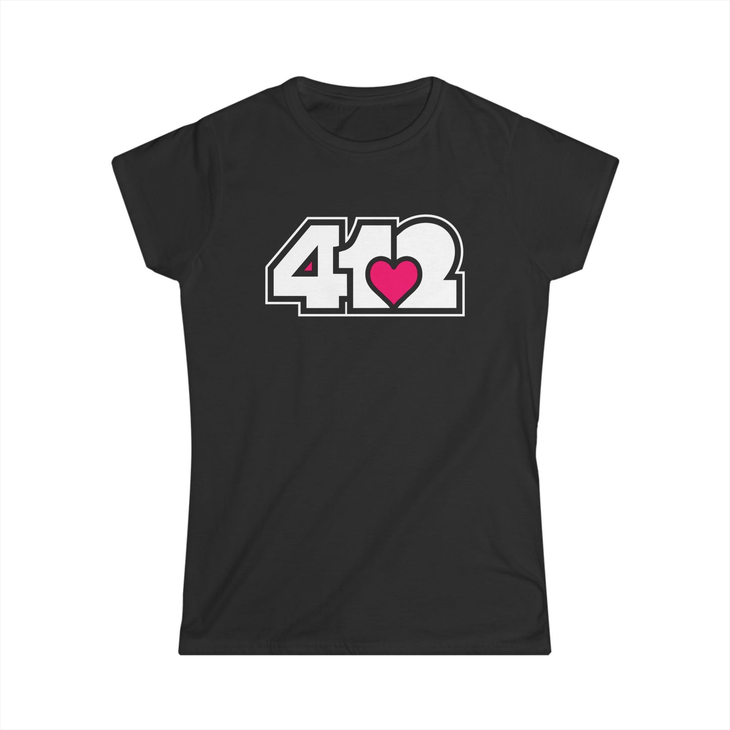412 Women's Softstyle Tee - Pink Heart, White Logo