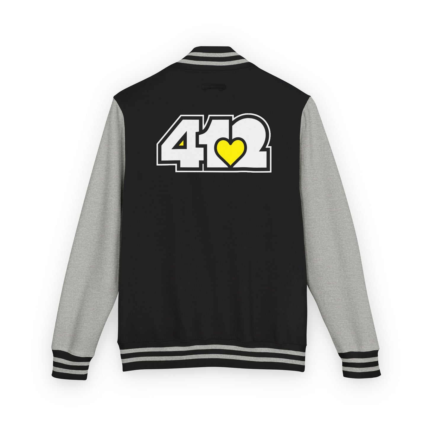 412 Embroidered Letterman Jacket - Yellow Heart, White Logo