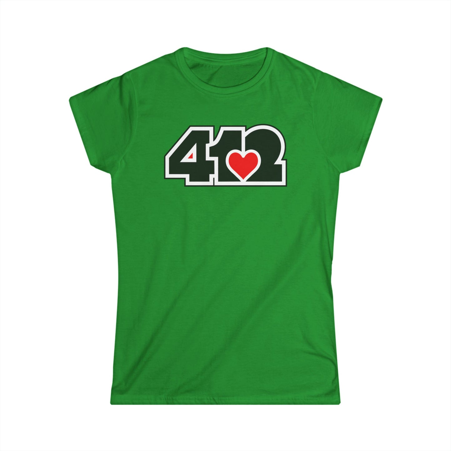 412 Women's Softstyle Tee - Red Heart, Black Logo