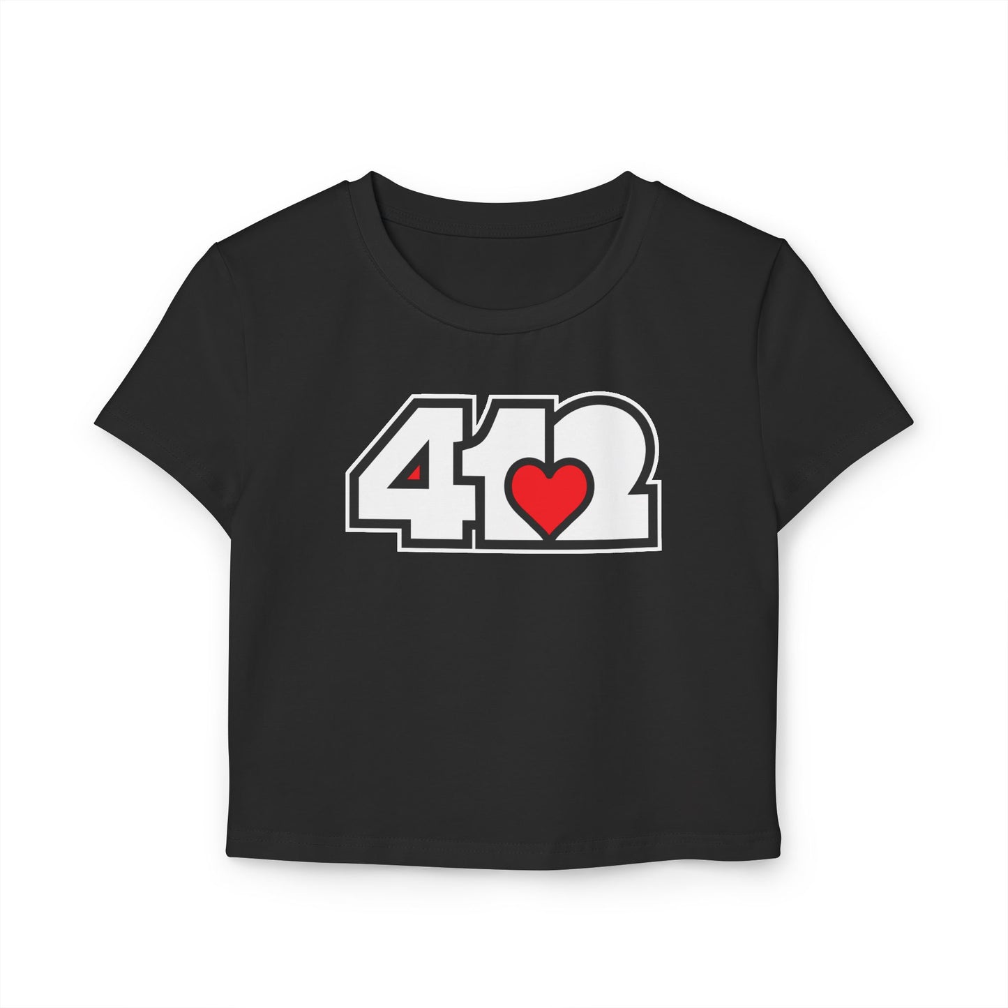 412 Women's Crop Top – Red Heart, White Logo