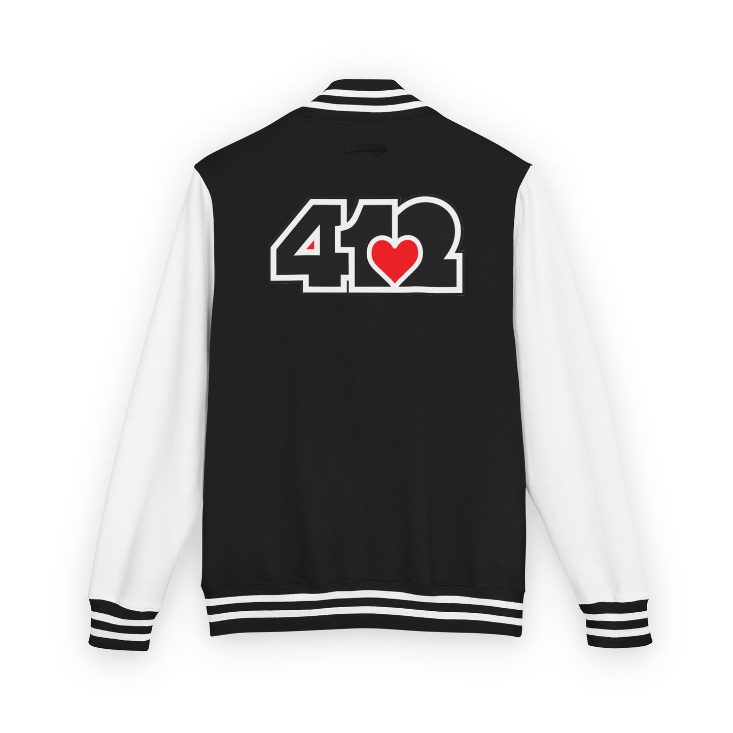 412 Embroidered Letterman Jacket - Red Heart, Black Logo