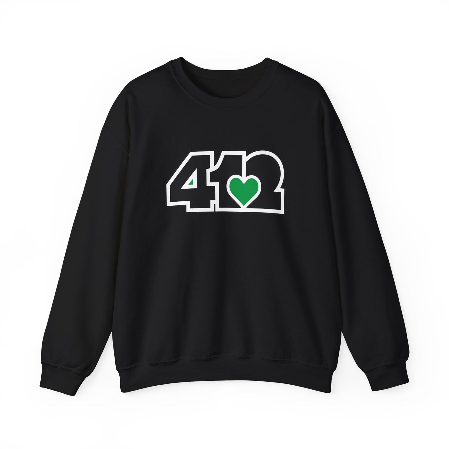 412 Crew Neck Sweatshirt - Green Heart, Black Logo