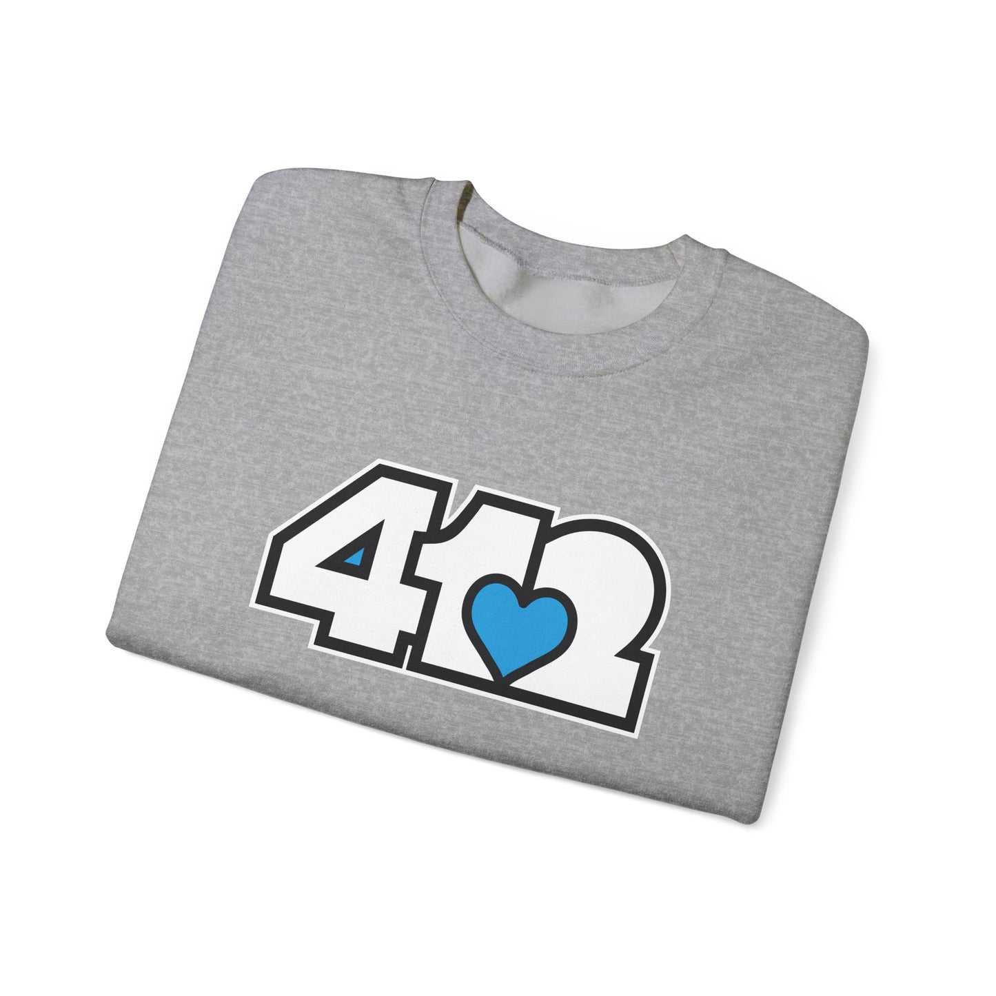 412 Crew Neck Sweatshirt - Blue Heart, White Logo