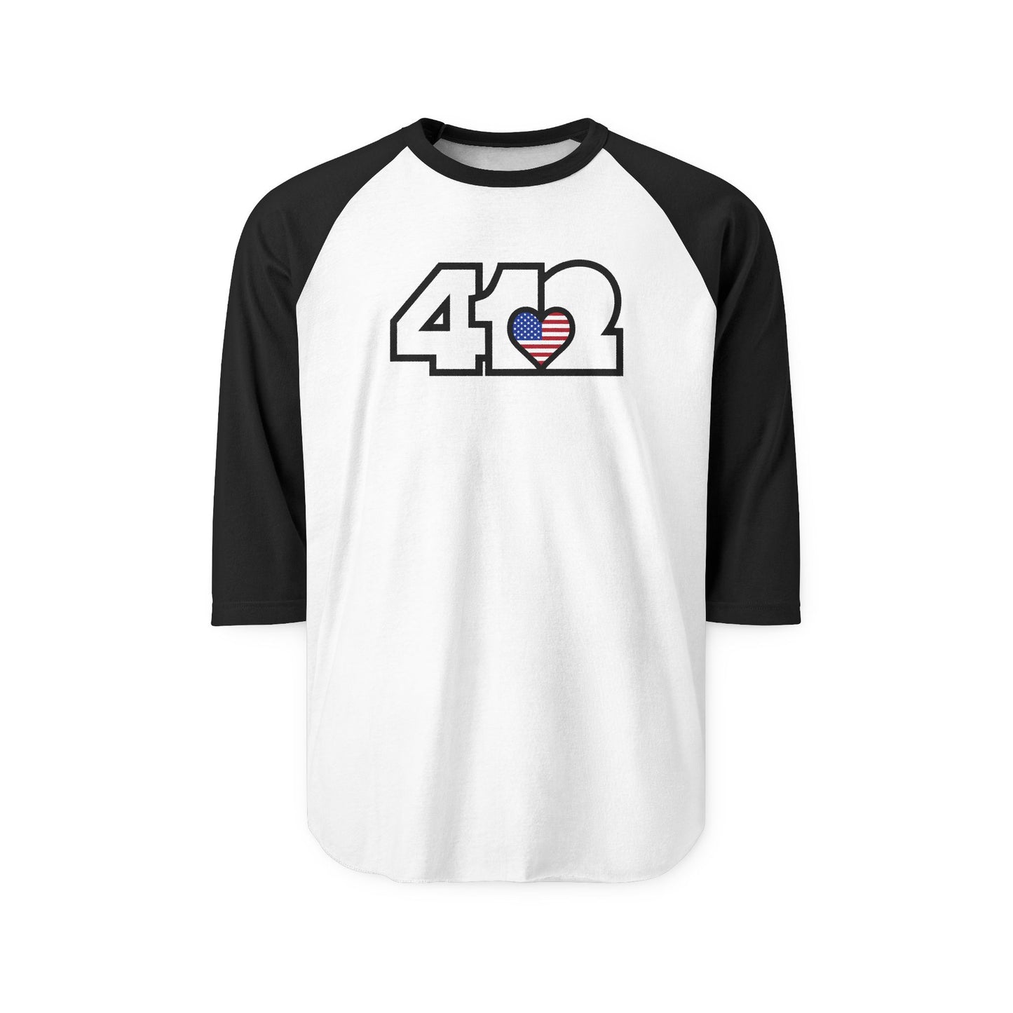 412 Raglan Baseball Tee - Stars & Stripes Heart, White Logo