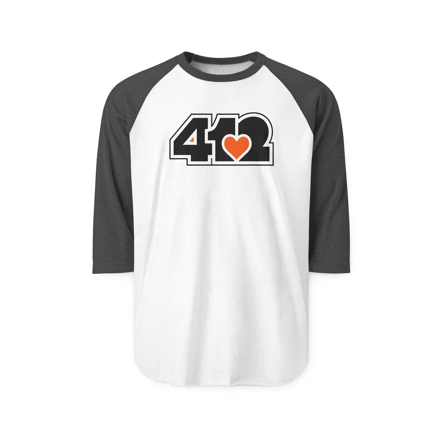 412 Raglan Baseball Tee - Orange Heart, Black Logo
