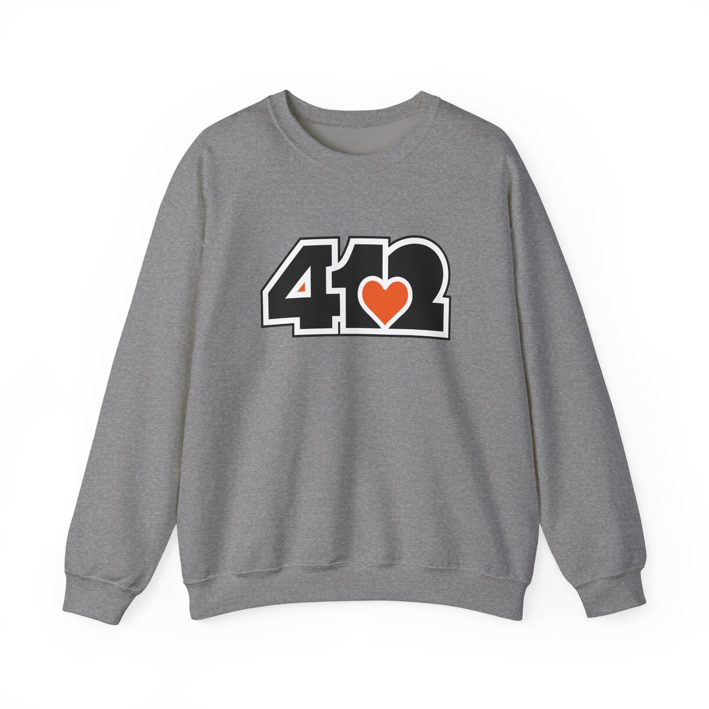 412 Crew Neck Sweatshirt - Orange Heart, Black Logo
