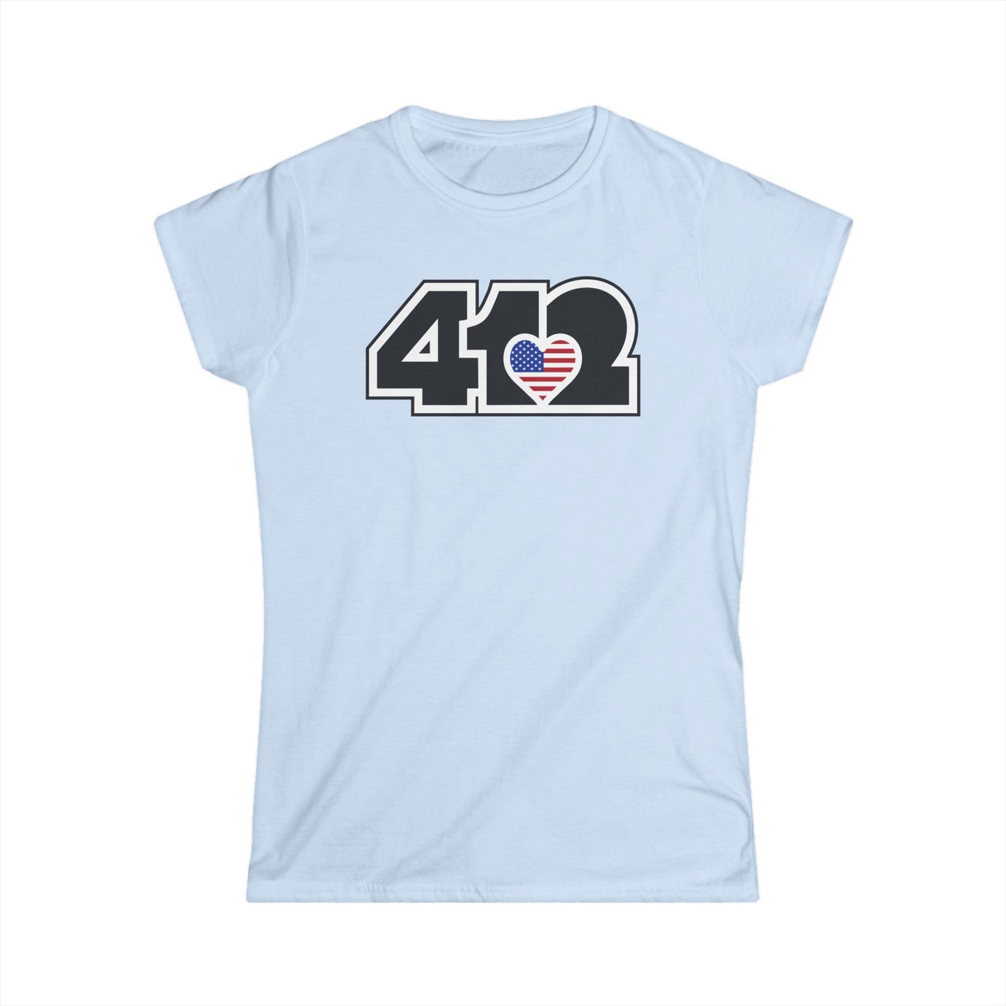 412 Women's Softstyle Tee - Stars & Stripes Heart, Black Logo