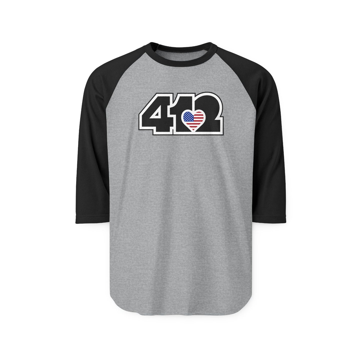 412 Raglan Baseball Tee - Stars & Stripes Heart, Black Logo