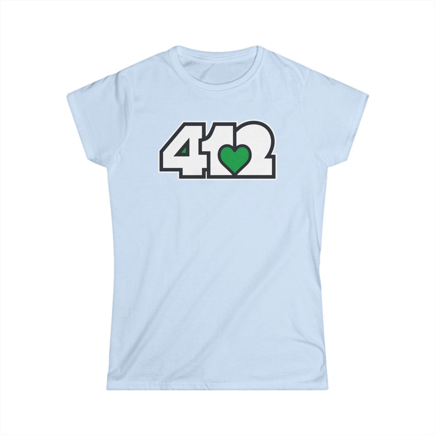 412 Women's Softstyle Tee - Green Heart, White Logo