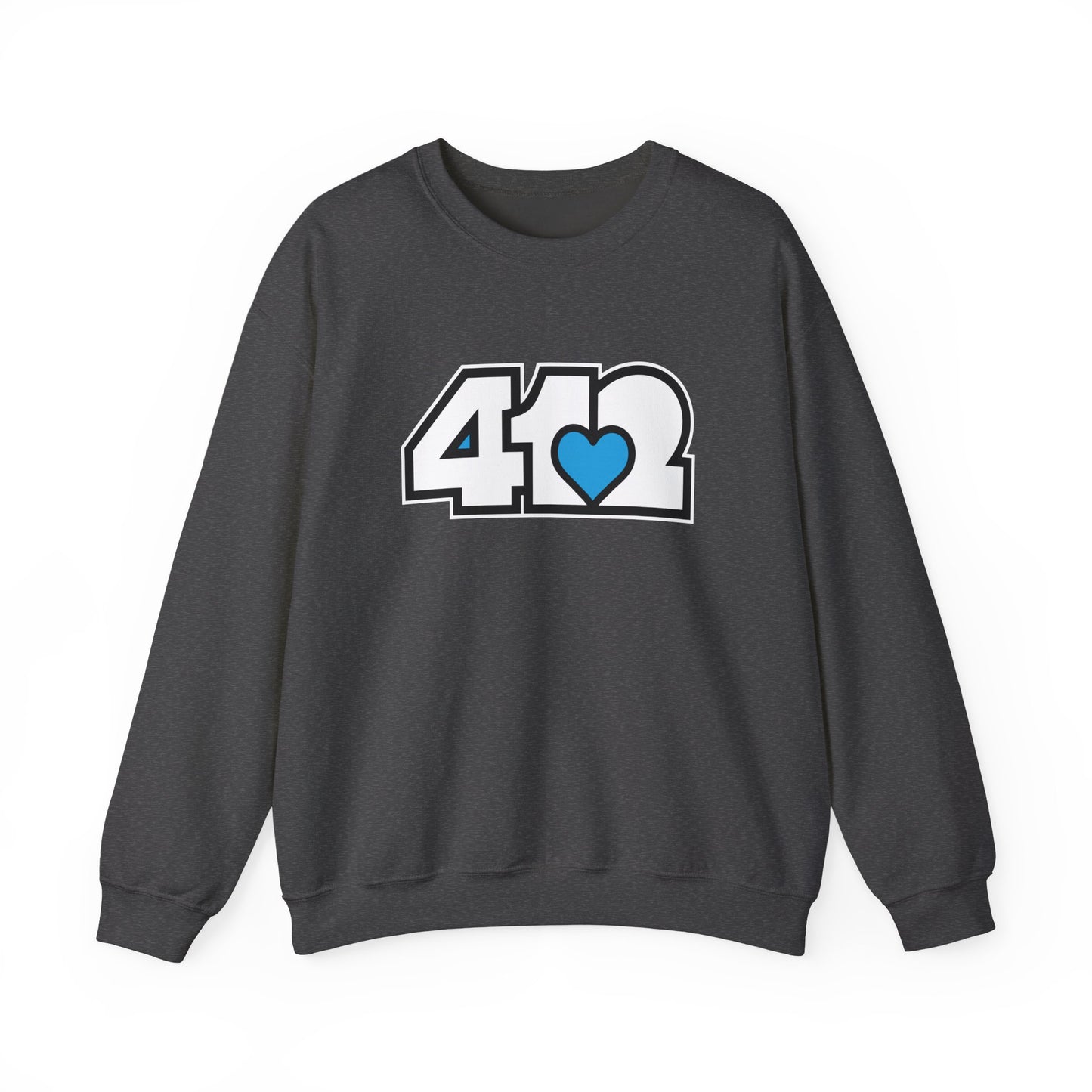 412 Crew Neck Sweatshirt - Blue Heart, White Logo