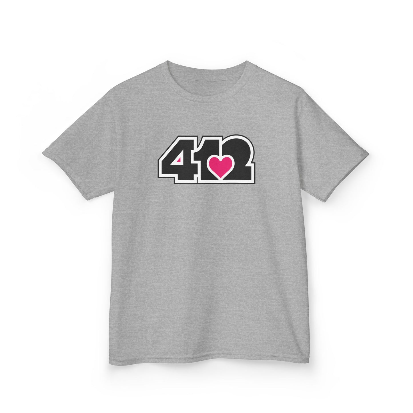 412 Kids Cotton Tee - Pink Heart, Black Logo