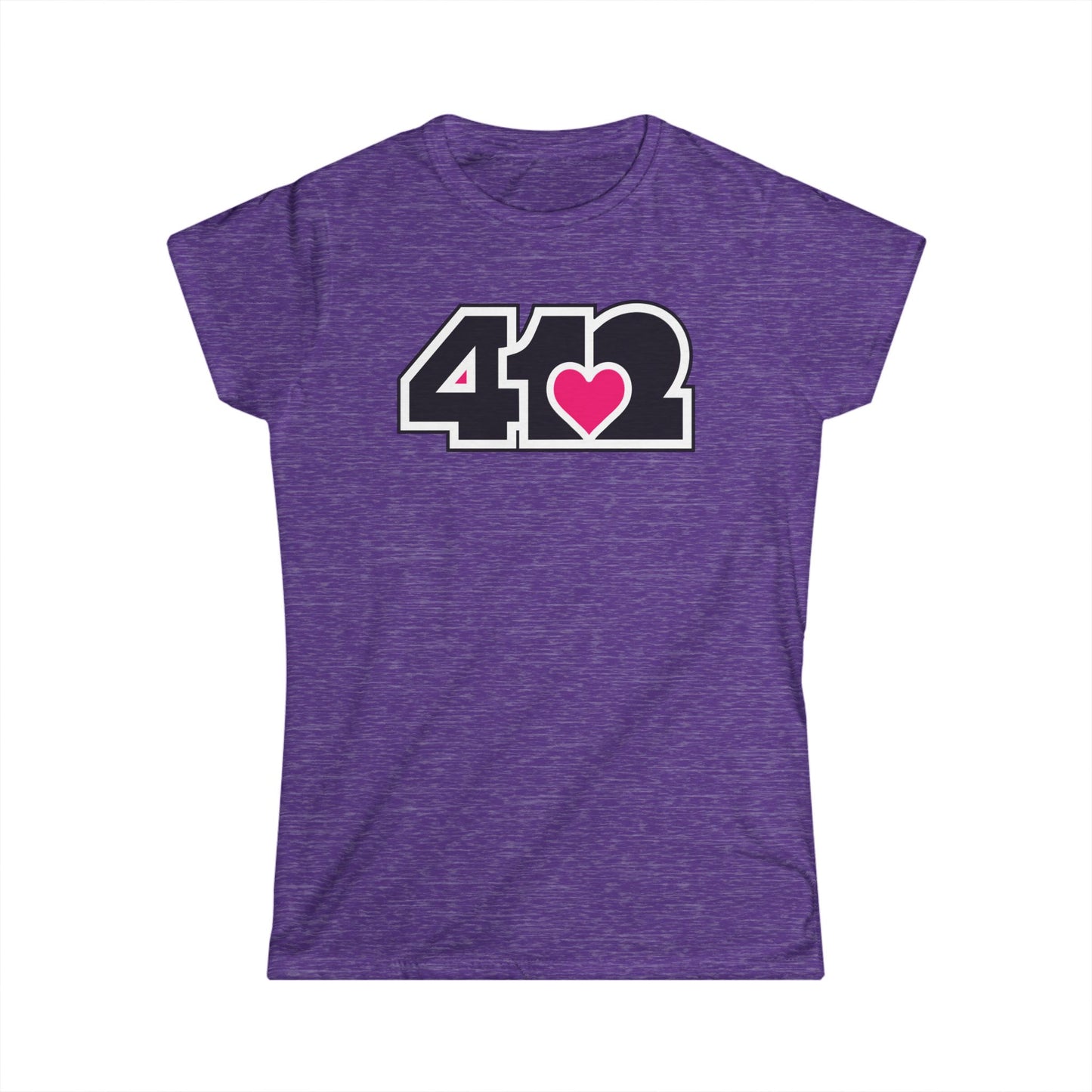 412 Women's Softstyle Tee - Pink Heart, Black Logo