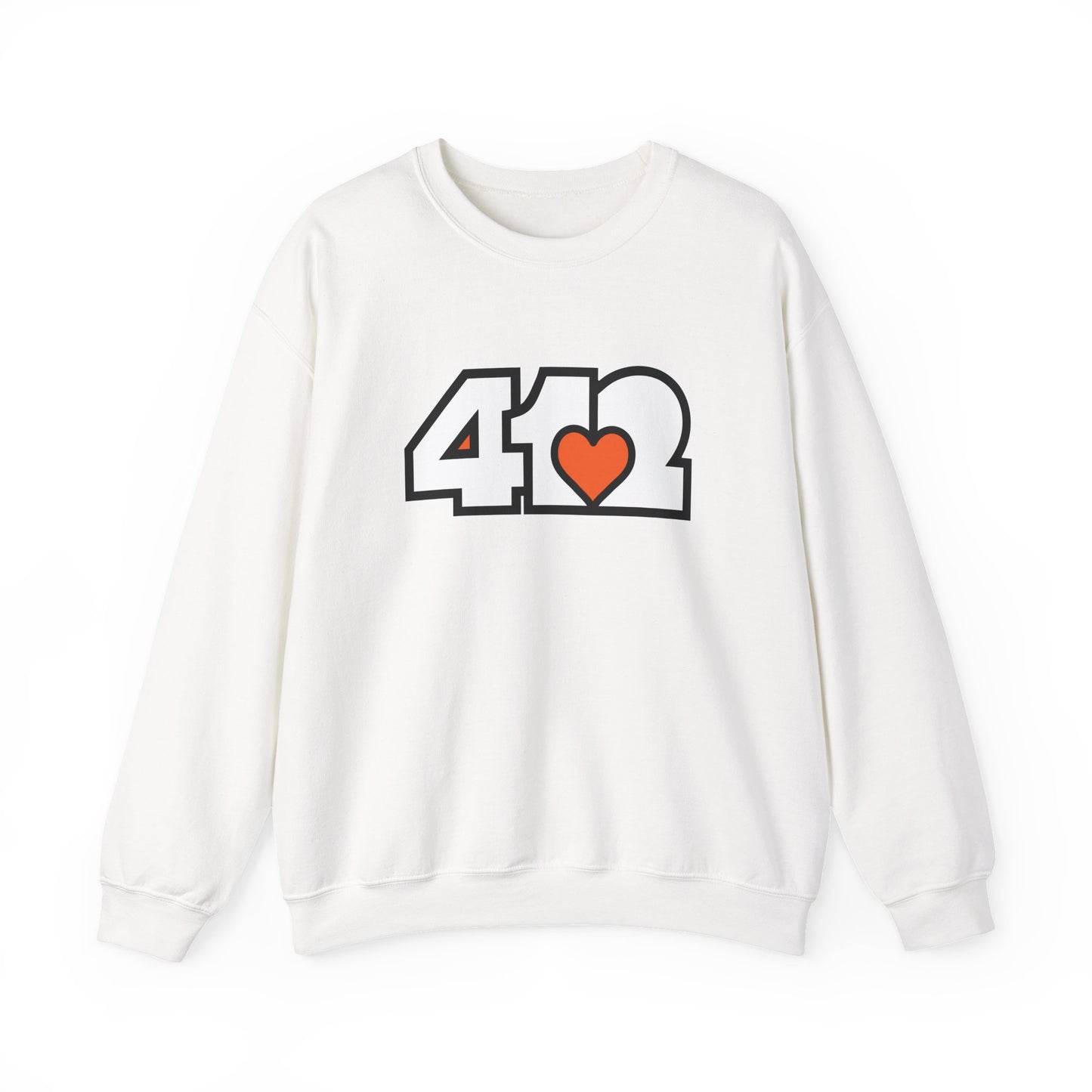 412 Crew Neck Sweatshirt - Orange Heart, White Logo
