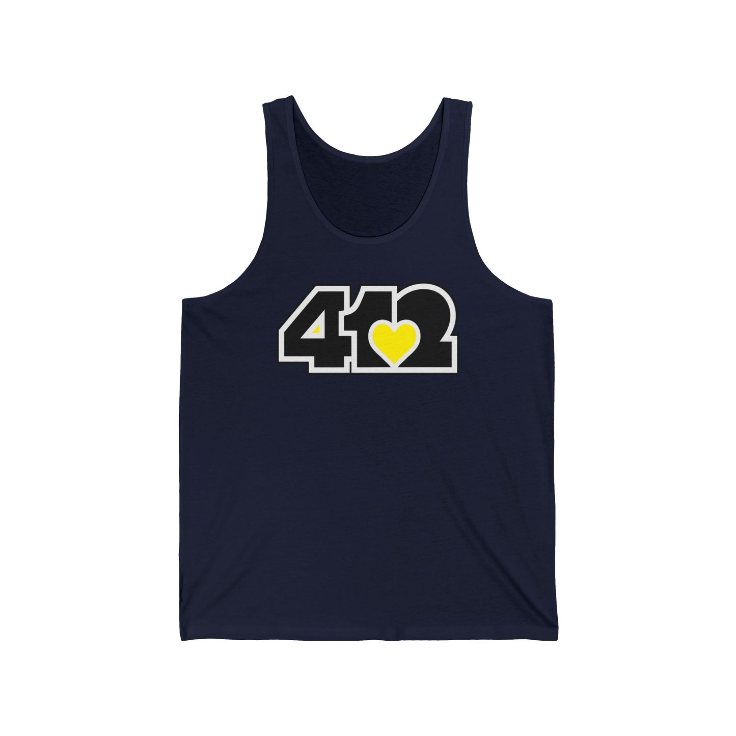 412 Unisex Jersey Tank - Yellow Heart, Black Logo
