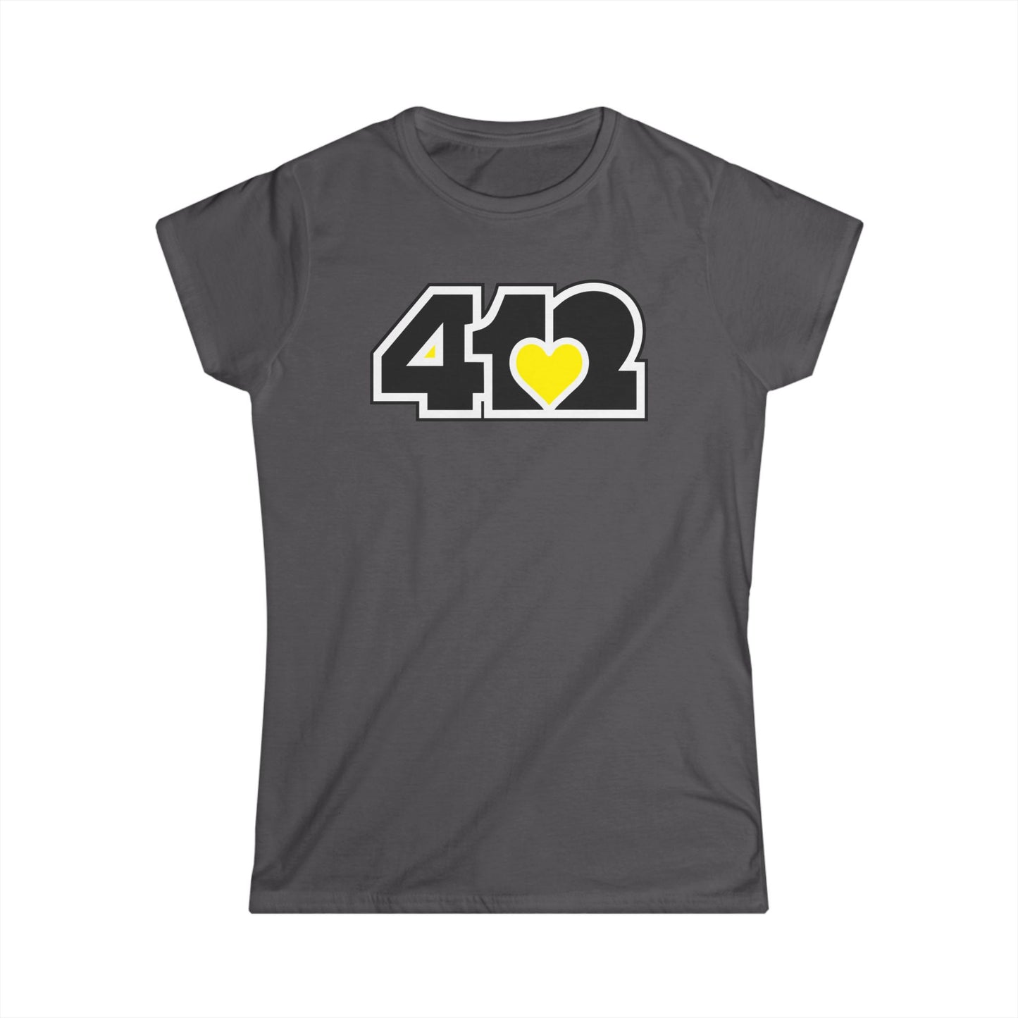 412 Women's Softstyle Tee - Yellow Heart, Black Logo