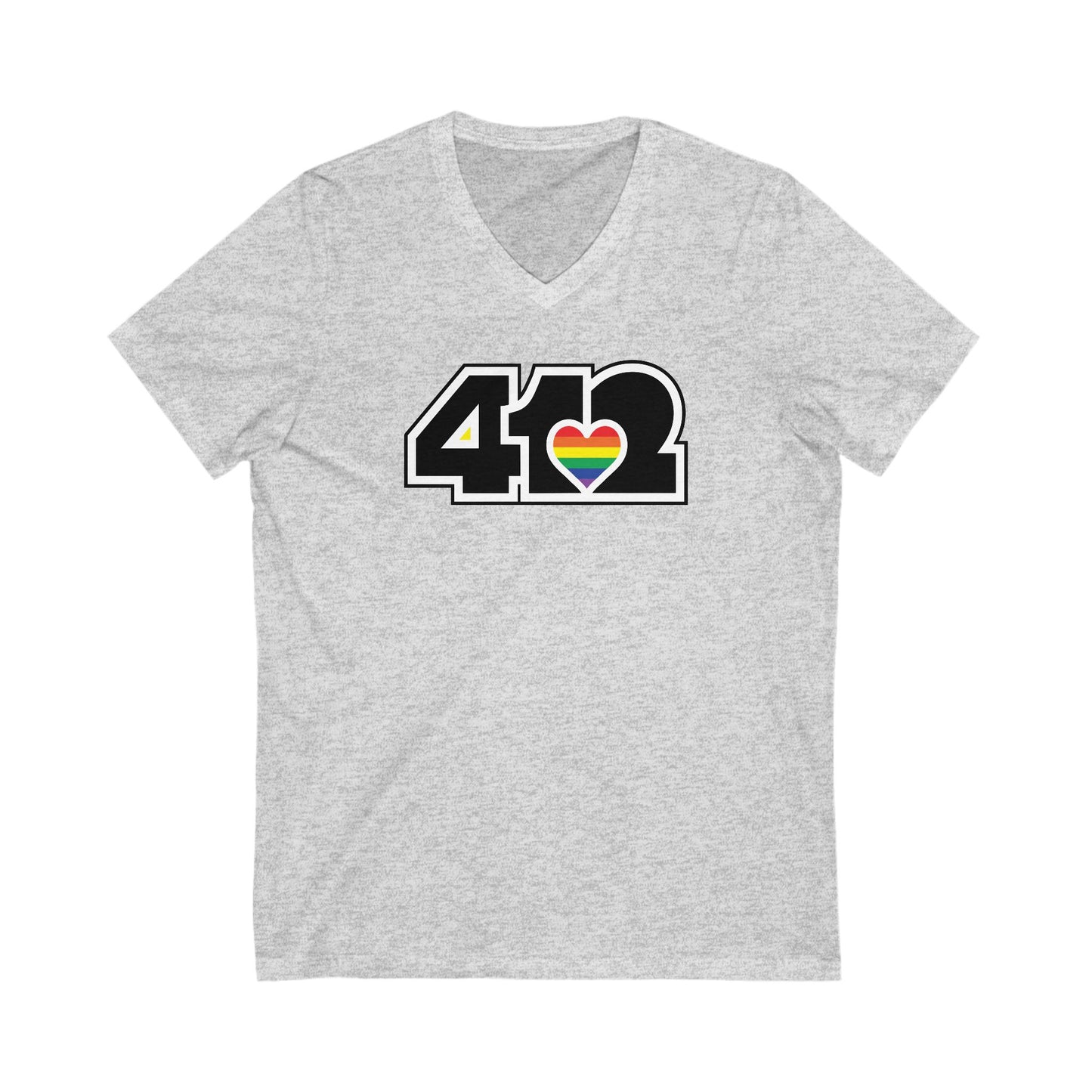 412 Women's V-Neck - Rainbow Heart, Black Logo