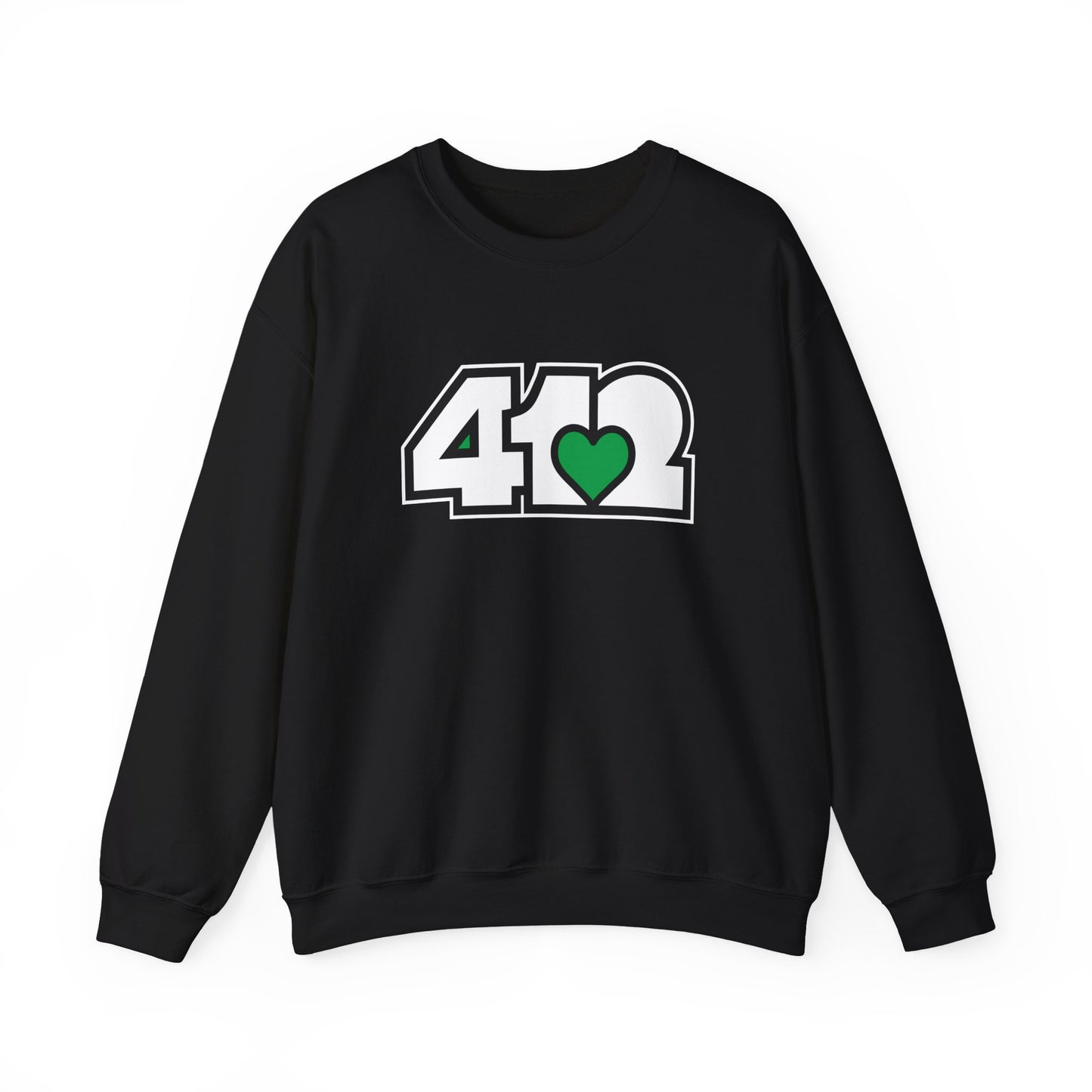412 Crew Neck Sweatshirt - Green Heart, White Logo