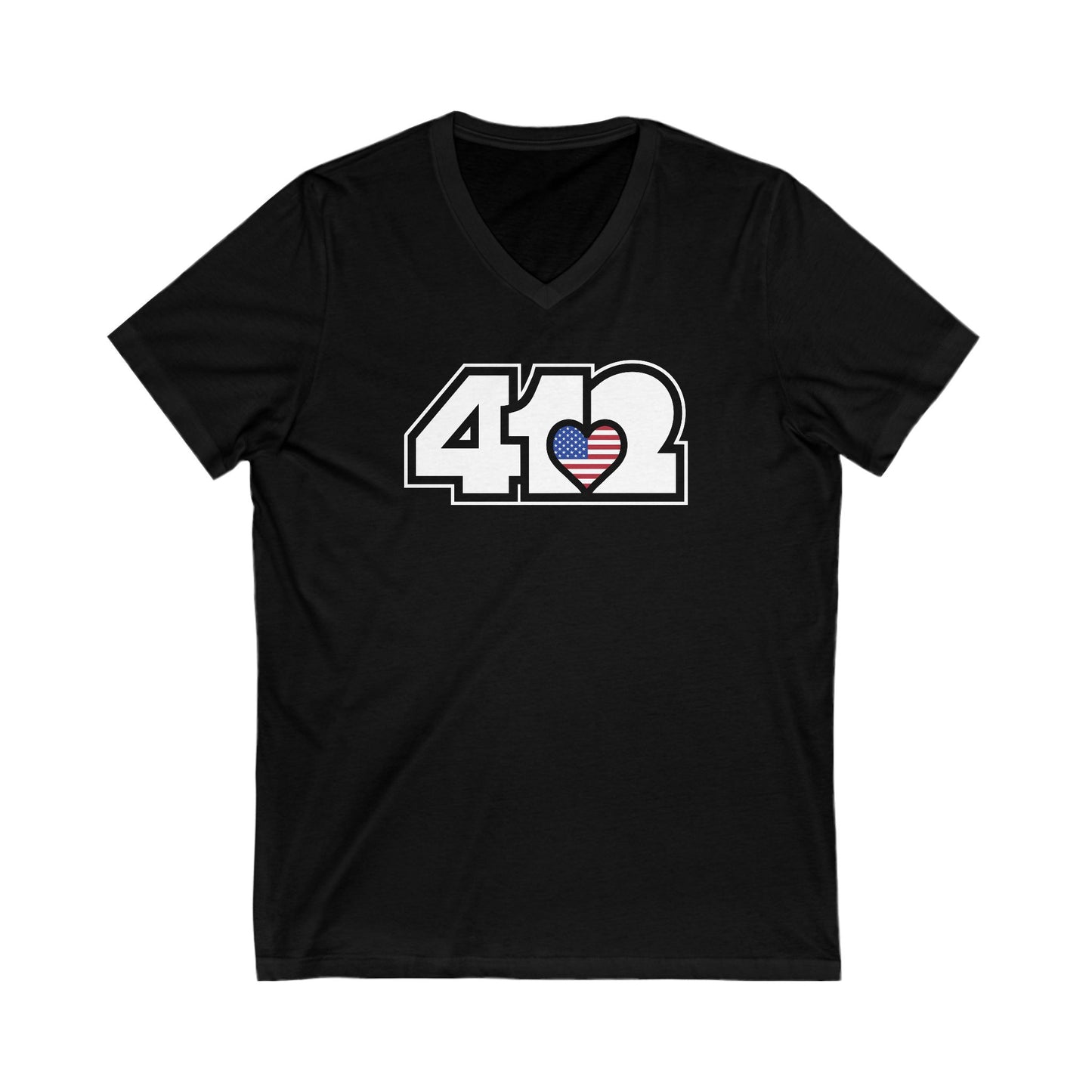 412 Women's V-Neck - Stars & Stripes Heart, White Logo