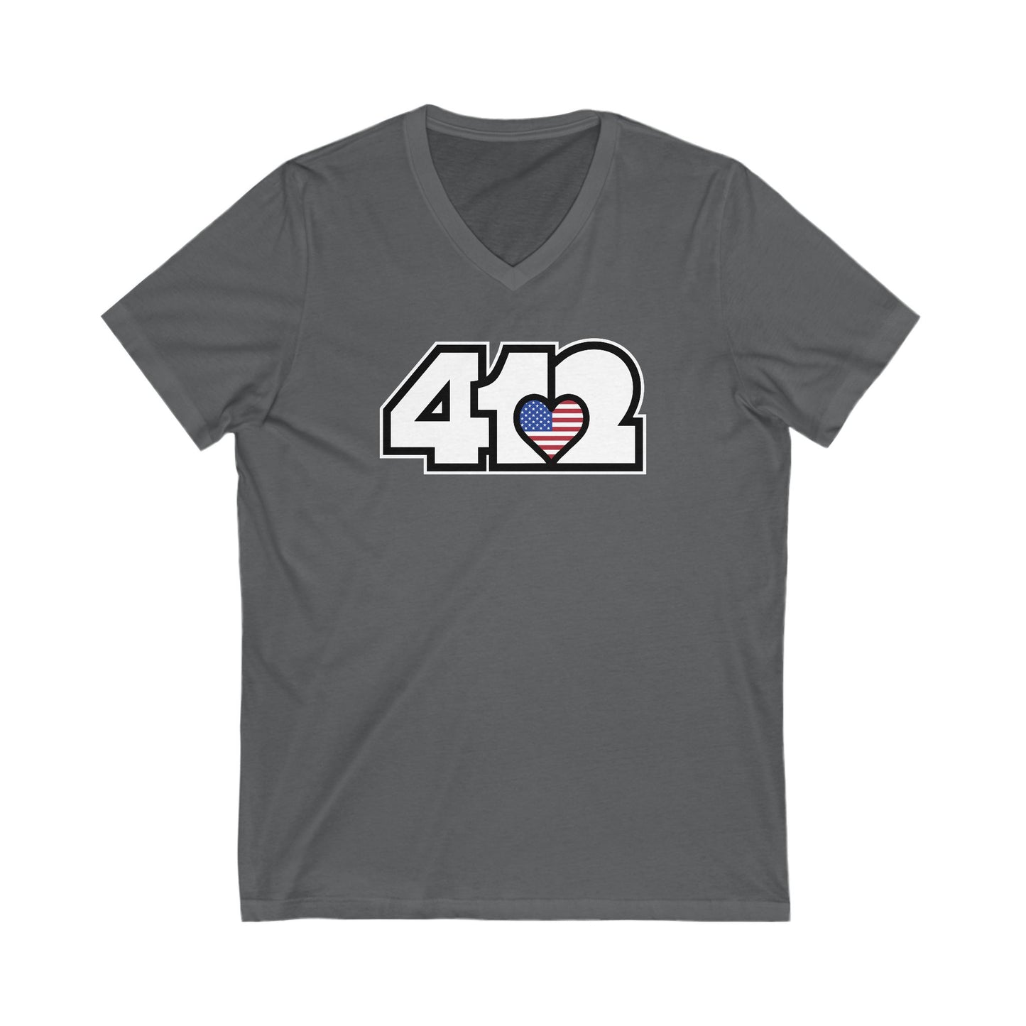 412 Women's V-Neck - Stars & Stripes Heart, White Logo