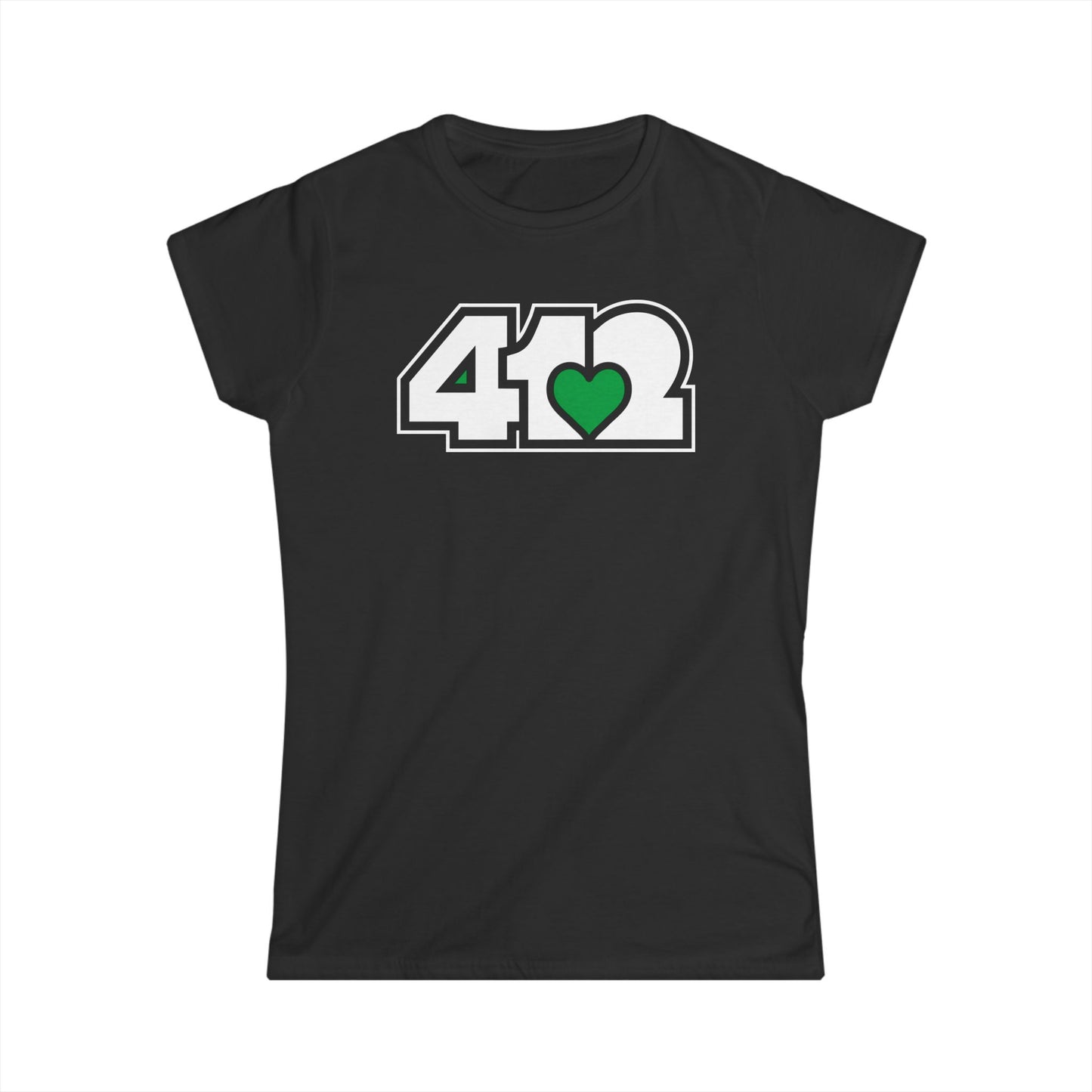 412 Women's Softstyle Tee - Green Heart, White Logo
