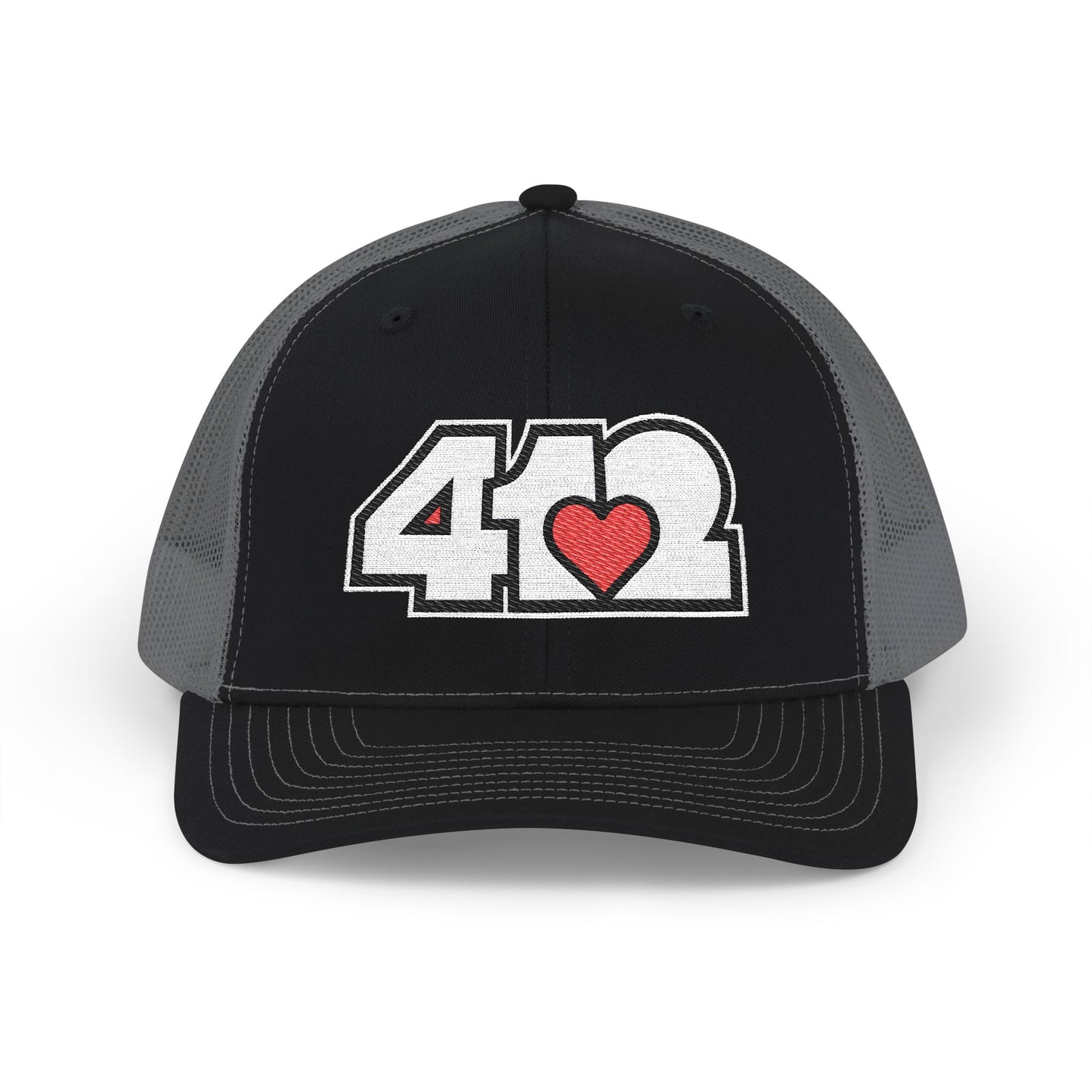 412 Snapback Crown – Embroidered Red Heart, White Logo