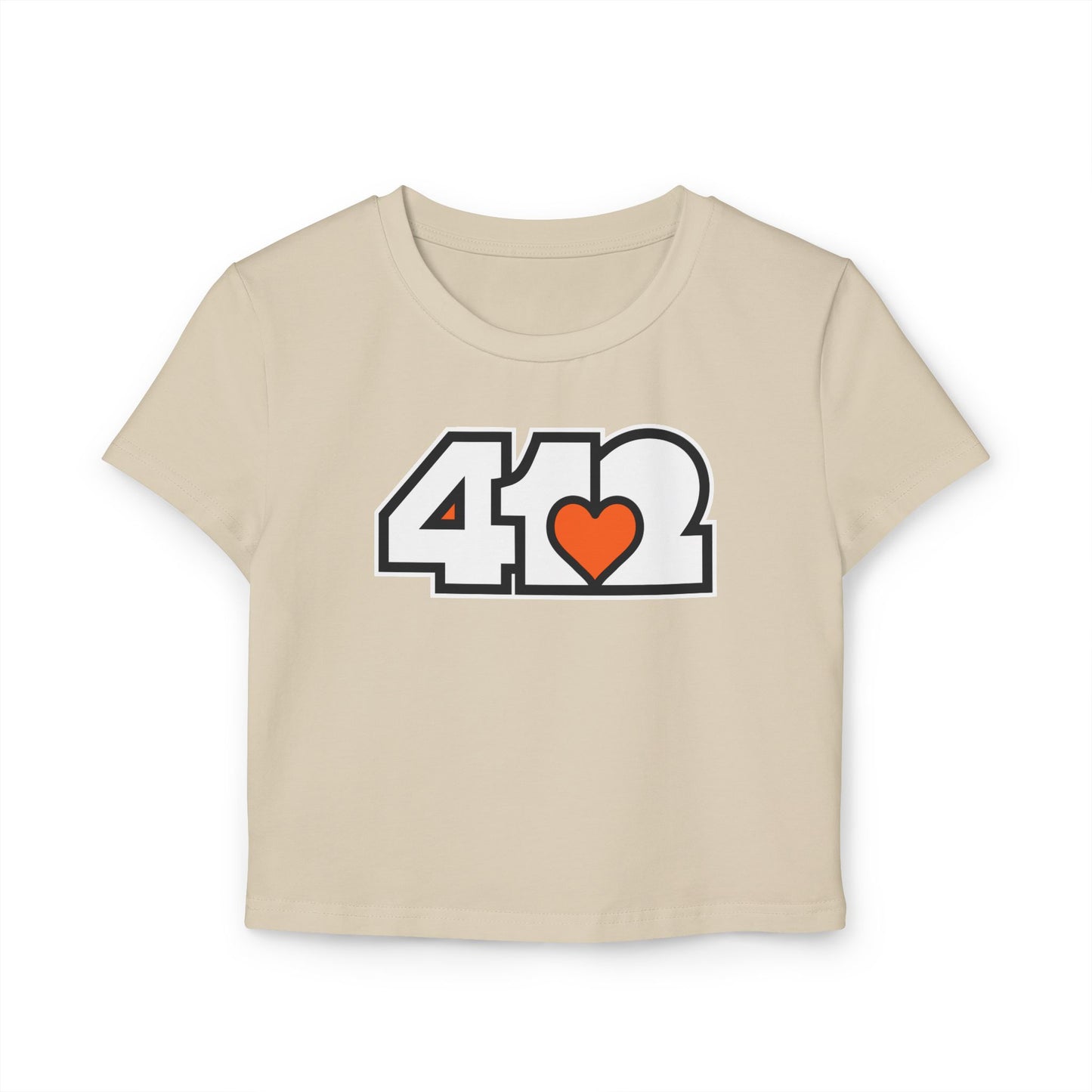 412 Women's Crop Top – Orange Heart, White Logo