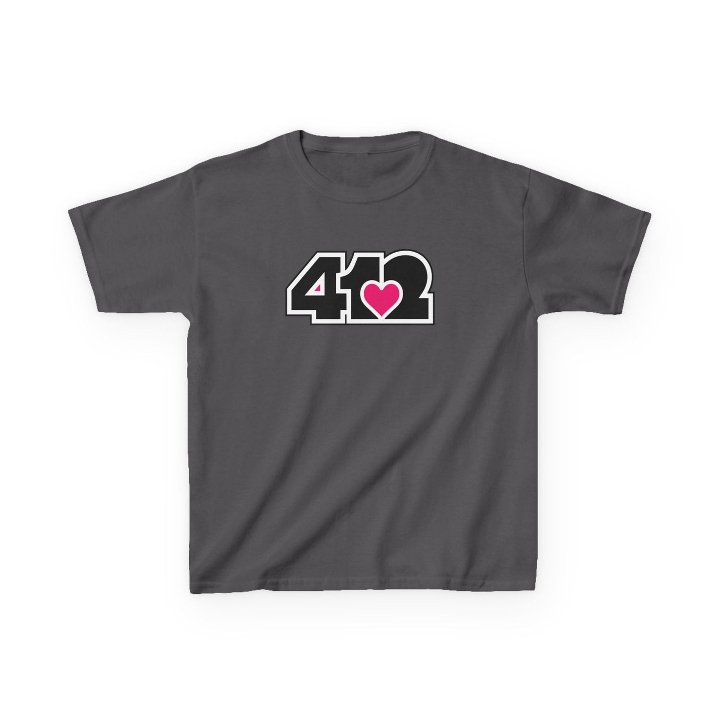 412 Kids Cotton Tee - Pink Heart, Black Logo