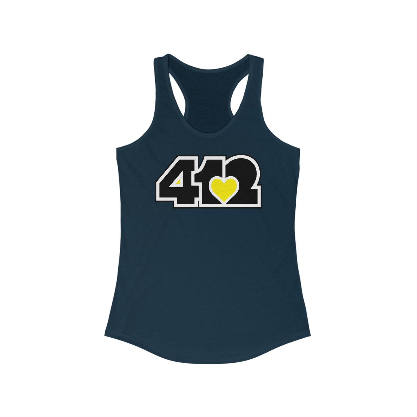 412 Women's Racerback Tank Top - Yellow Heart, Black Logo