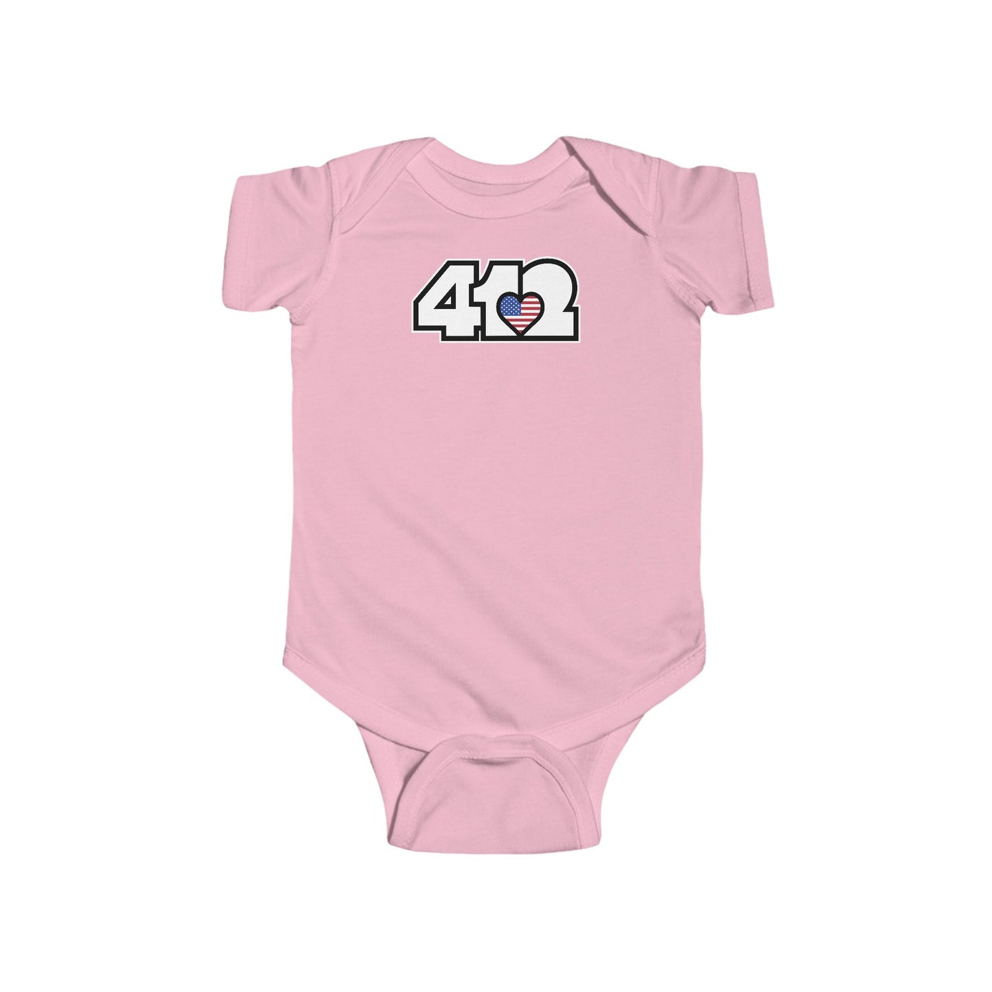 412 Infant Bodysuit - Stars & Stripes Heart, White Logo