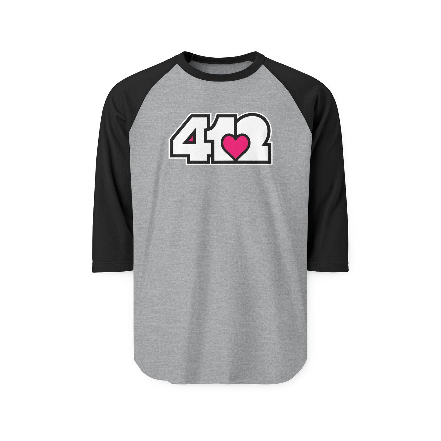 412 Raglan Baseball Tee - Pink Heart, White Logo