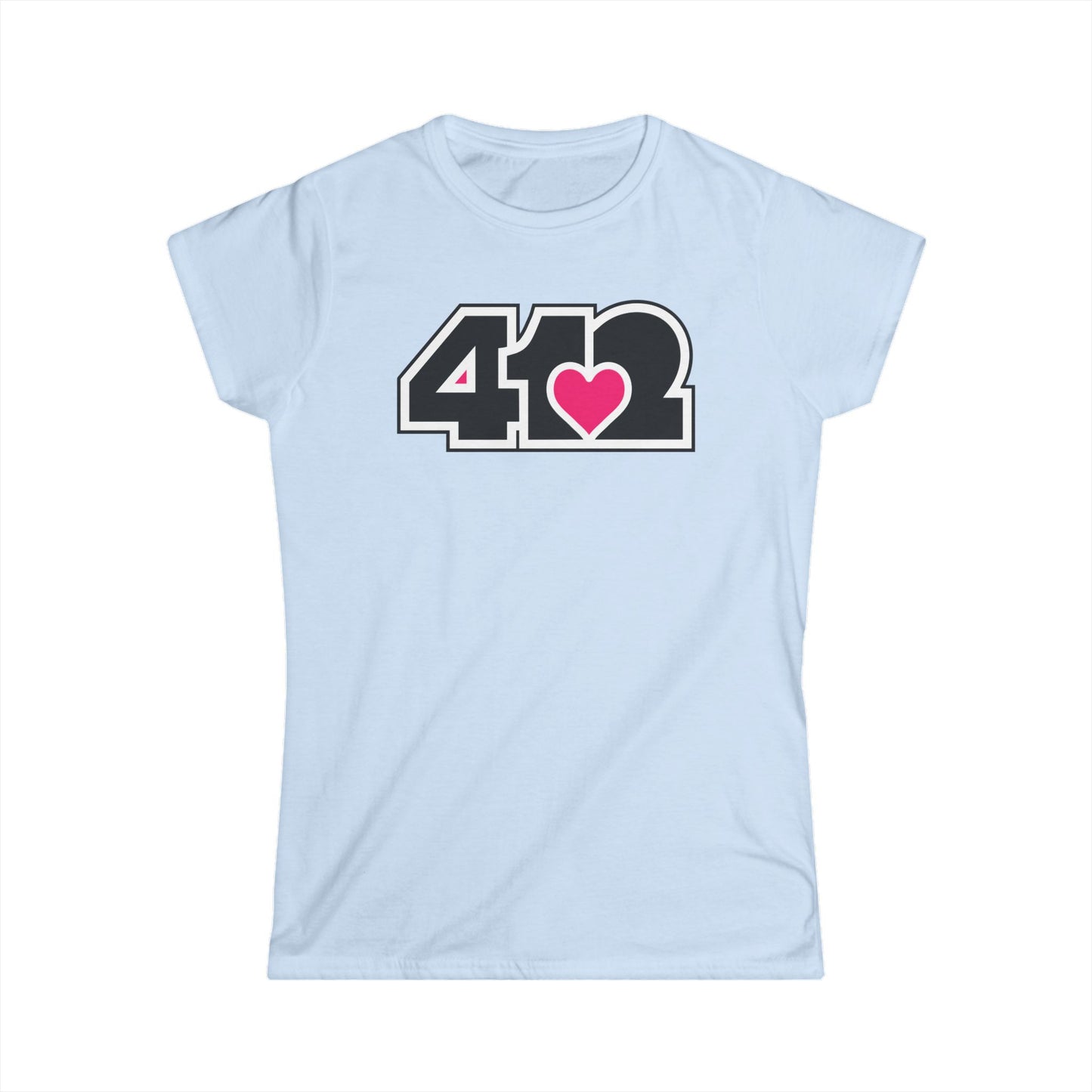 412 Women's Softstyle Tee - Pink Heart, Black Logo
