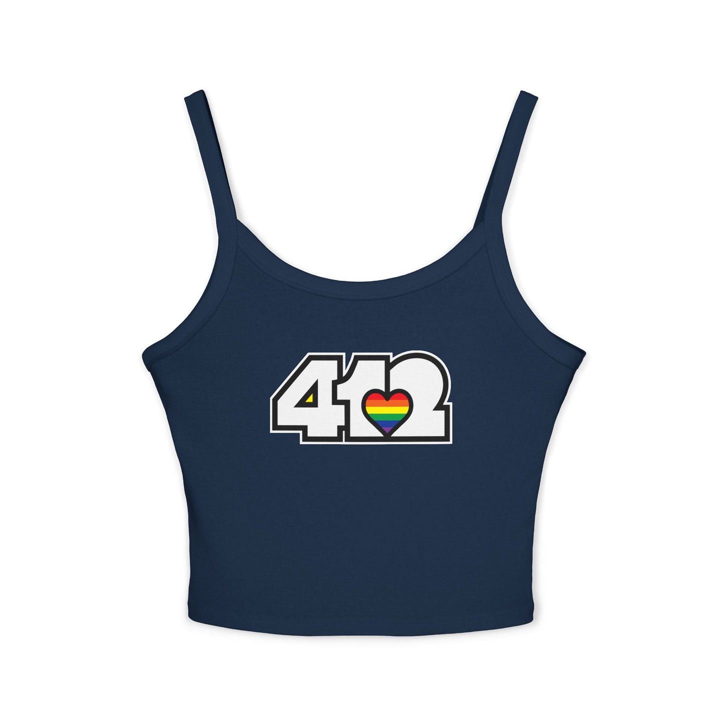 412 Women’s Camisole – Rainbow Heart, White Logo