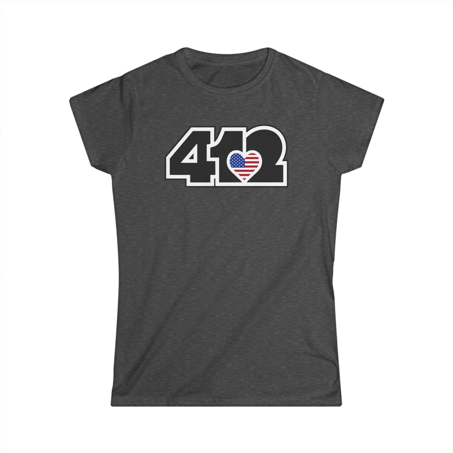 412 Women's Softstyle Tee - Stars & Stripes Heart, Black Logo