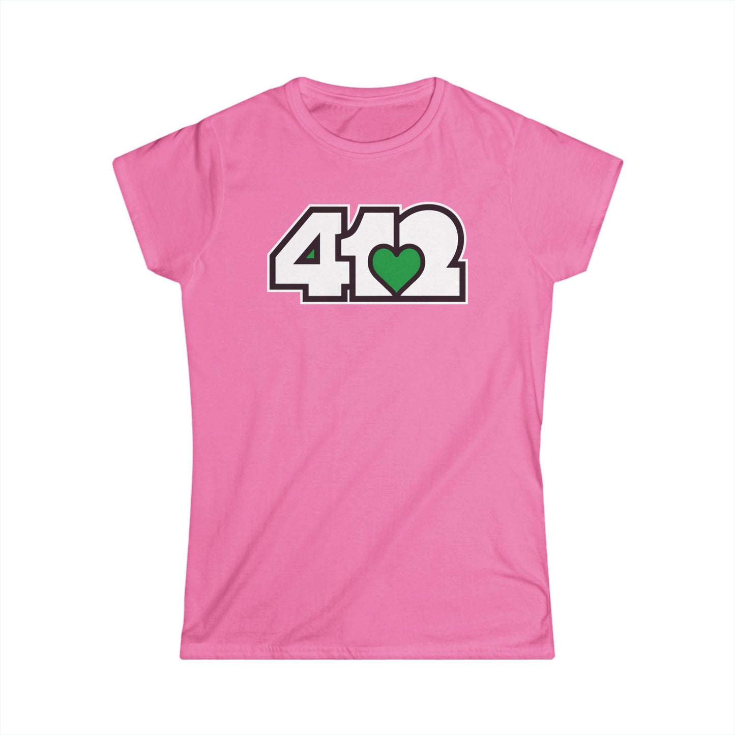 412 Women's Softstyle Tee - Green Heart, White Logo