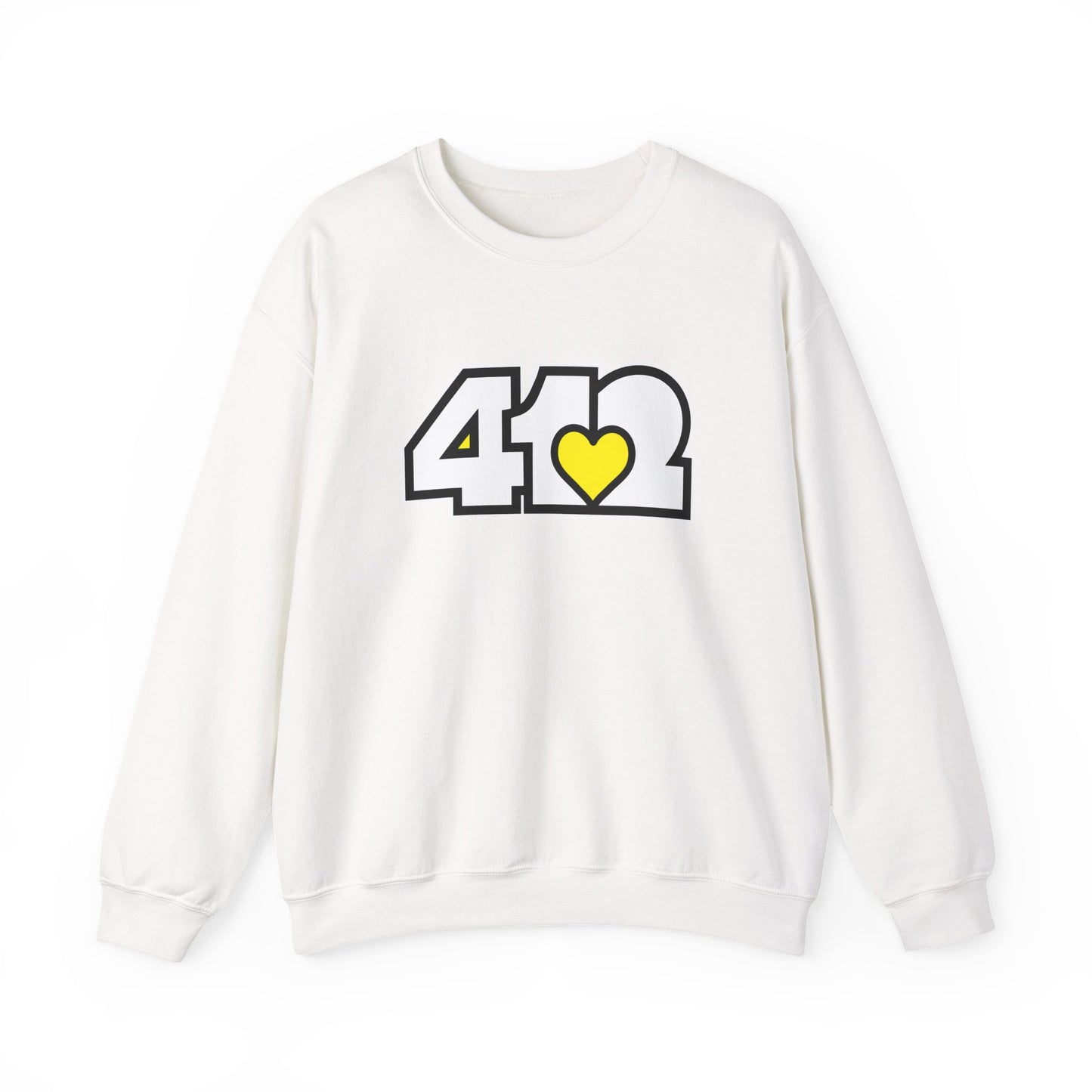 412 Crew Neck Sweatshirt - Yellow Heart, White Logo