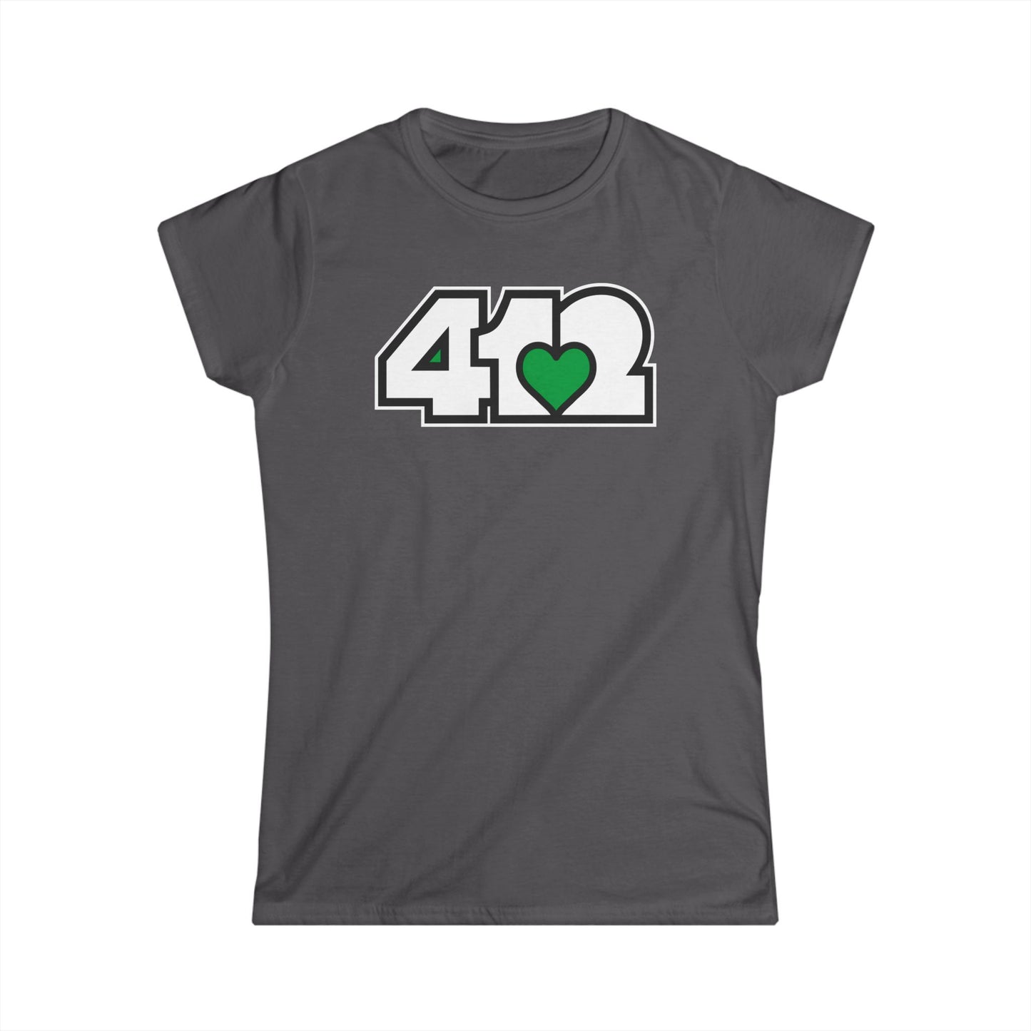 412 Women's Softstyle Tee - Green Heart, White Logo