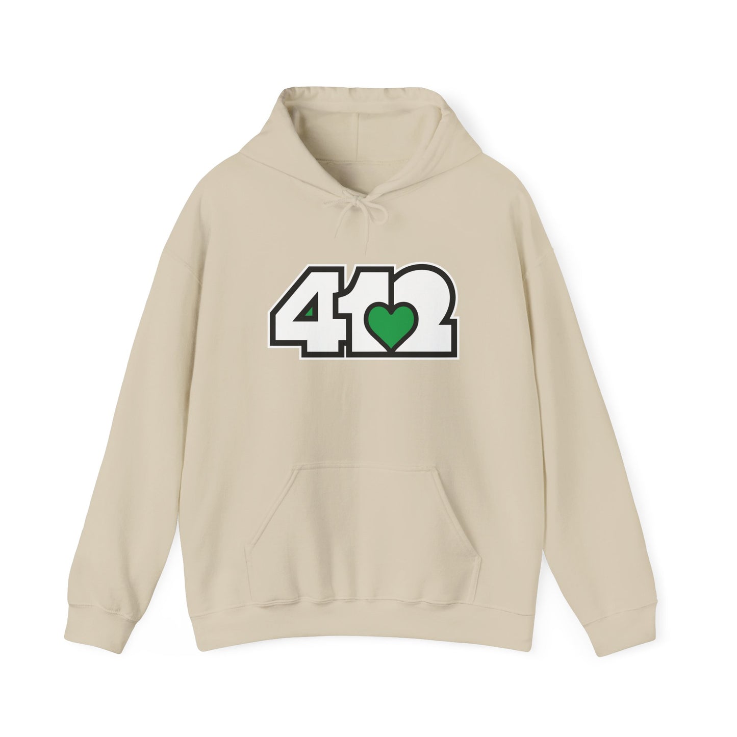 412 Classic Fit Adult Hoodie - Green Heart, White Logo